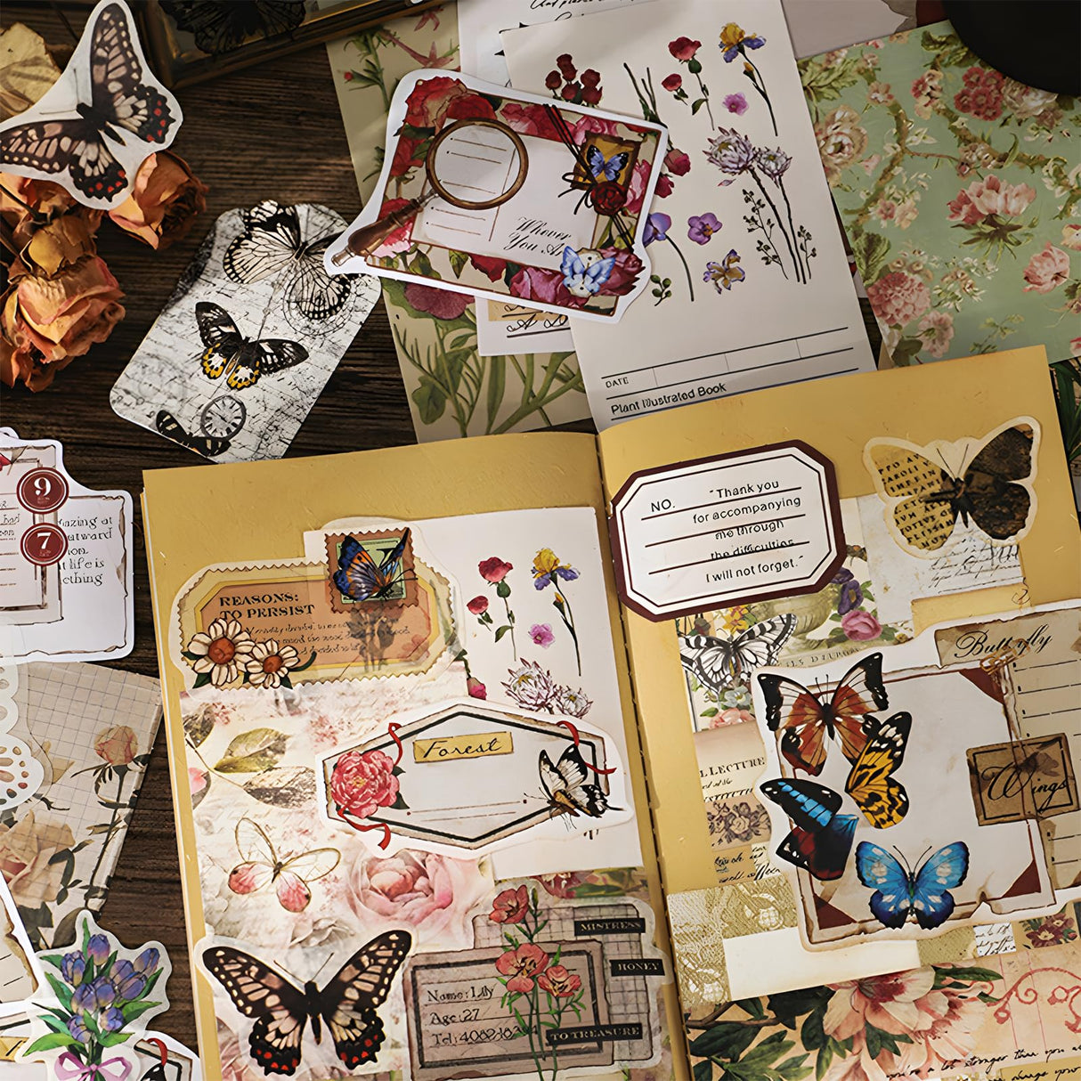 Teniinet 260 PCS Vintage Scrapbooking Supplies Aesthetic Journaling Kit,Large Collection for Bullet Junk Journals,Arts Craft Collage,Ephemera Adults,Beginners,Girls Teenage School Style(Flowers) Teniinet