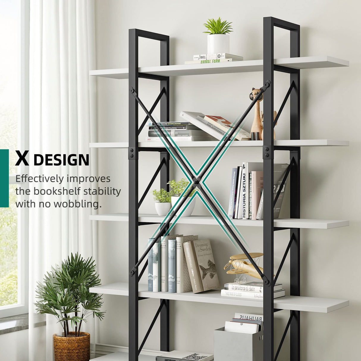 YITAHOME 5 Tier Bookshelf, Freestanding 5 Shelf Bookcases and Bookshelves, Modern Minimalist Furniture Open Display Storage Shelves Books Organizer for Living Room Bedroom Home Office, White YITAHOME