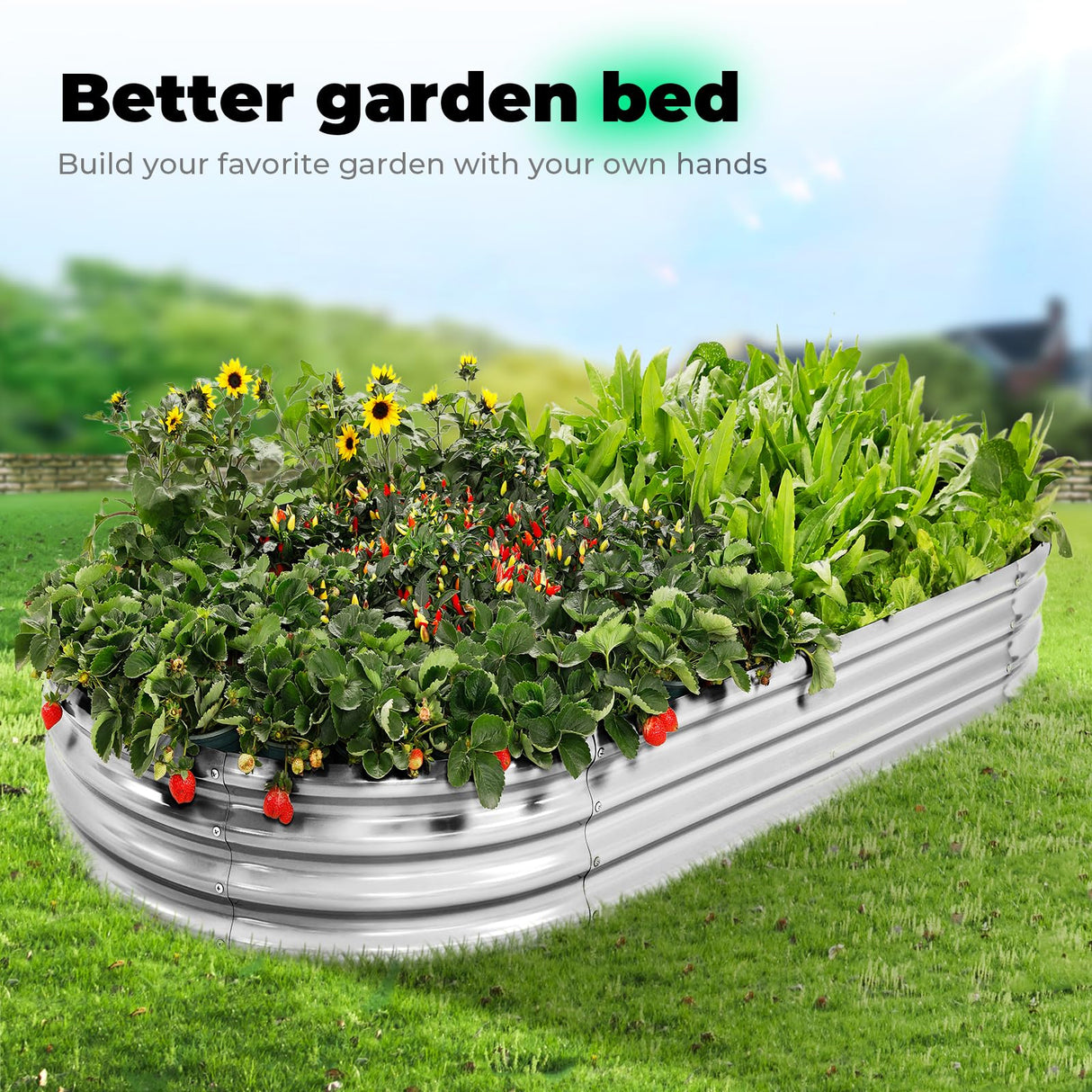 AHEONLAR Galvanized Raised Garden Bed Kit, Oval Large Metal Planter Box, Sturdy and Durable, Garden Boxes Outdoor Raised for Vegetables, Fruits, Flowers and Herbs, 4x2x1ft (Silver) AHEONLAR