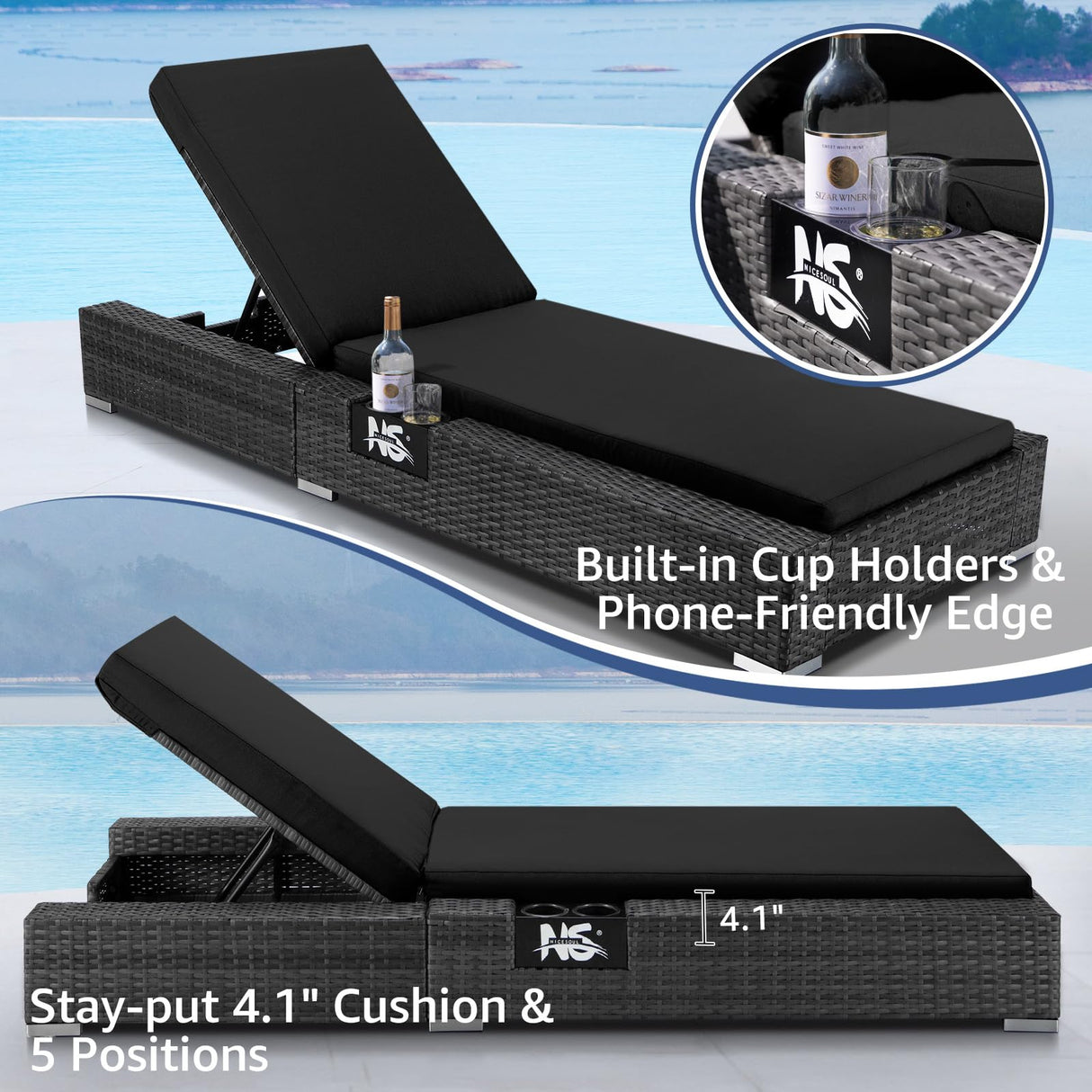 NICESOUL 11-Piece Patio Furniture with Chaise Lounge, Modern Wicker Outdoor Sectional with Fire Pit, Comfortable 29.3'' High-Back Conversation Seating, Heavy Duty All-Weather Couch Set, Grey & Black NICESOUL