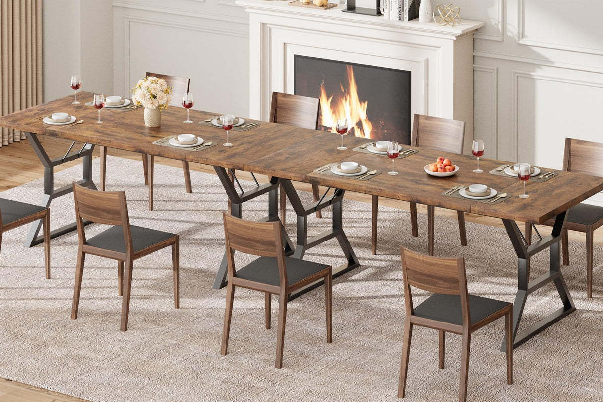 GarveeHome 70.9 in Large Dining Room Table for 6, Rectangular Kitchen Table with Heavy Duty Metal Legs, Farmhouse Wooden Dining Table for Big Family (Brown) GarveeHome
