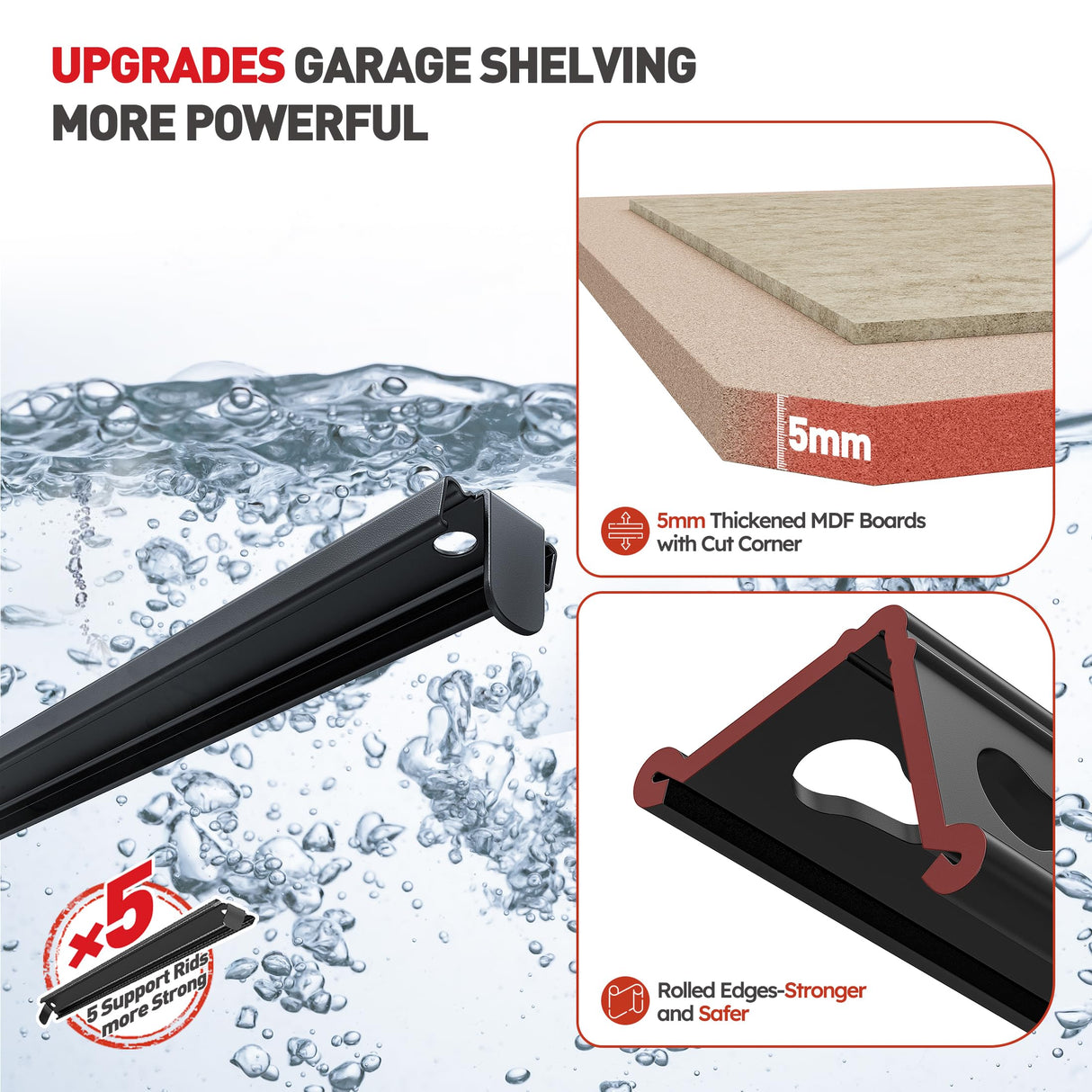 REIBII 72" H x 35.55" W x 16" D Storage Shelves 5 Tier Garage Shelving Heavy Duty 2020LBS Adjustable Metal Shelving Unit for Garage Shelves Utility Rack Shelf for Basement Pantry Closet Shelves,Black REIBII