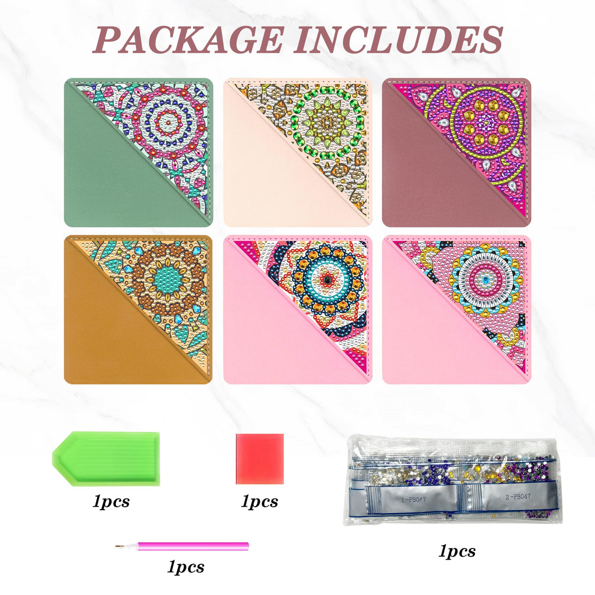 Morledoa 6 Pcs Diamond Painting Bookmarks, Mandala Diamond Art Kits for Adults, DIY Triangle Making Corner Bookmark Kits Morledoa