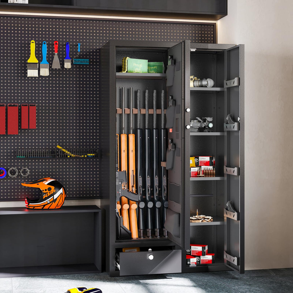 15-20 Gun Safe,Large Gun Safes for Home Rifle and Pistols,Rifle Safe,Gun Cabinets for Rifles and Shotguns,Gun Cabinet,Gun Safes & Cabinets with Drawer,3 Gun Mount,Handgun Pockets (1500AB-GUN SAFE) KAER