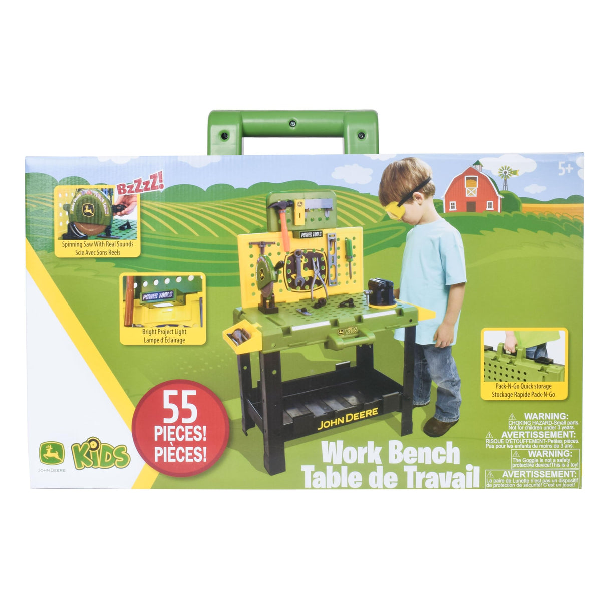 John Deere Kids Workbench, Power Tools Workshop, Build Your Own Toy Tool Box with 55 Realistic Toy Tools and Accessories, 5+ Sunny Days Entertainment
