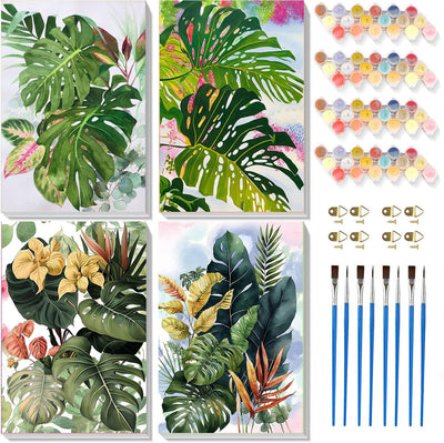 ajepon Framed Paint by Numbers Kit for Adults 4 Pack-Plants Easy Paint by Numbers Kit for Adults Beginner, DIY Simple Paint by Number with Framed Canvas (8x12inch)