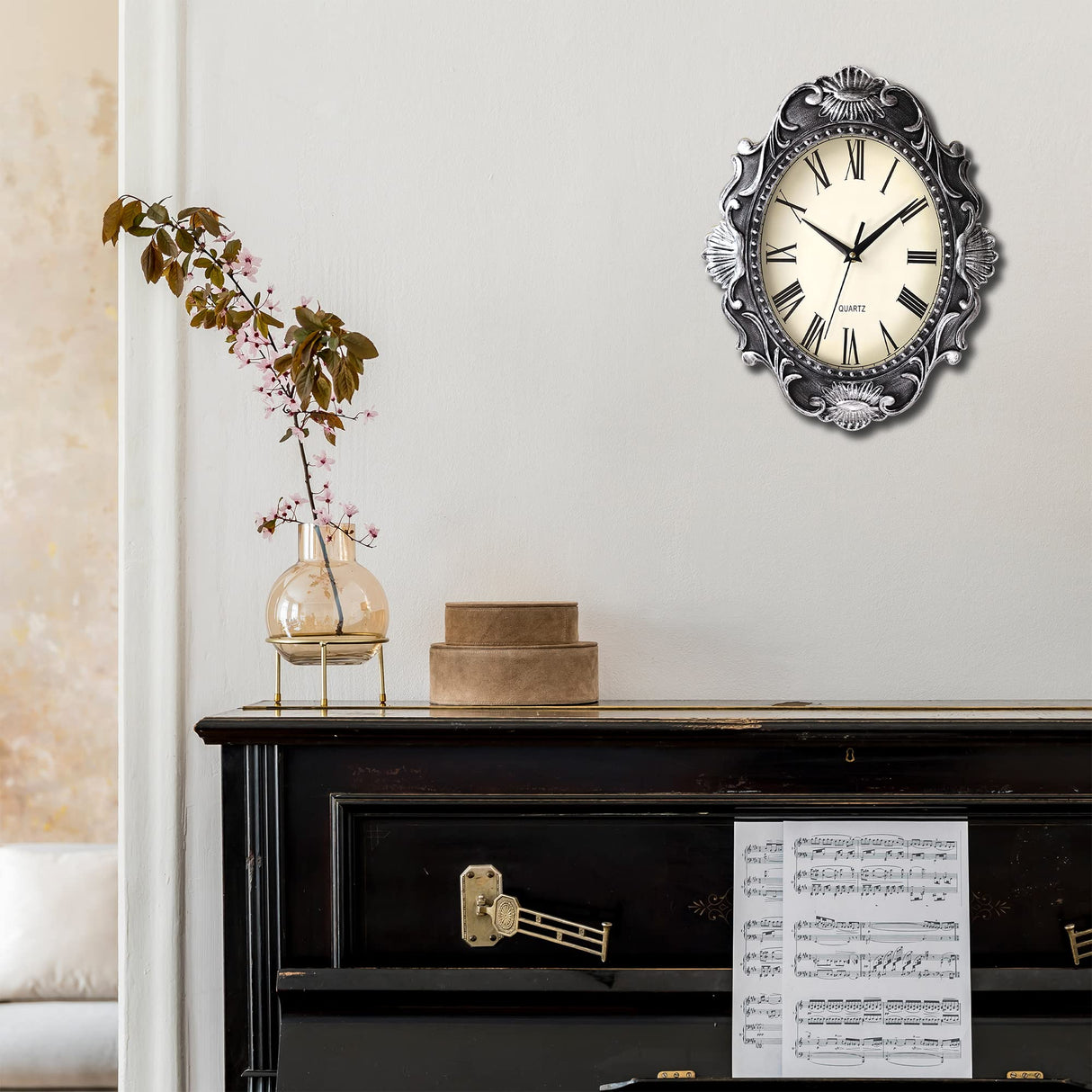 AYRELY® 14 Inch Oval Rustic Wall Clock, Wall Clocks Battery Operated, Country Style Silent Non Ticking Clock, Decorative for Kitchen, Home, Living Room, Farmhouse, Bedrooms AYRELY