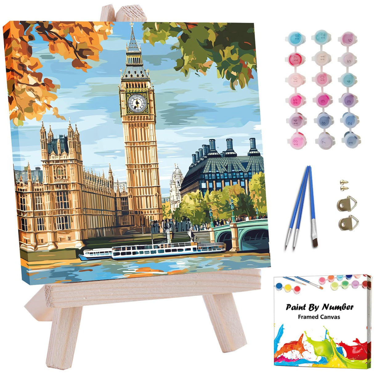 Artunion Framed Paint by Numbers Kit for Adults Beginners & Kids Ages 8-12,Big Ben Paint by Number with Frame,London City Paint by Numbers Kit on Canvas 10 * 10 Inch Without Easel Artunion