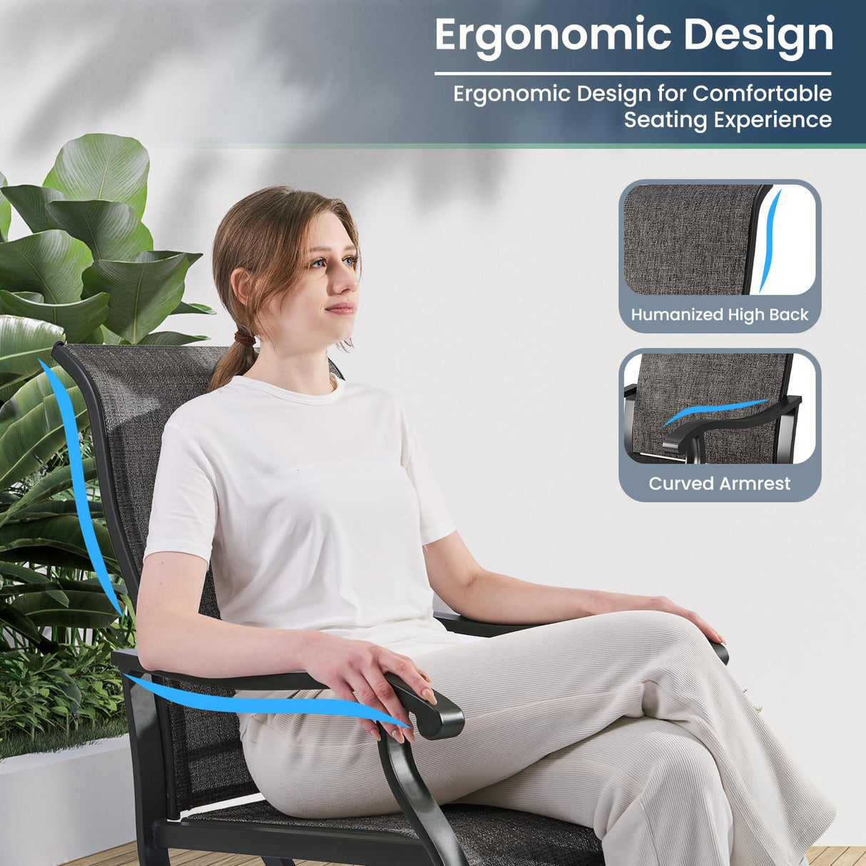 Amopatio 5 Pcs Patio Swivel Chairs and 44" Glass Top Propane Gas Fire Pit Table, All Weather Breathable Outdoor Furniture Set for Backyard Deck Lawn Garden, Dark Grey Amopatio