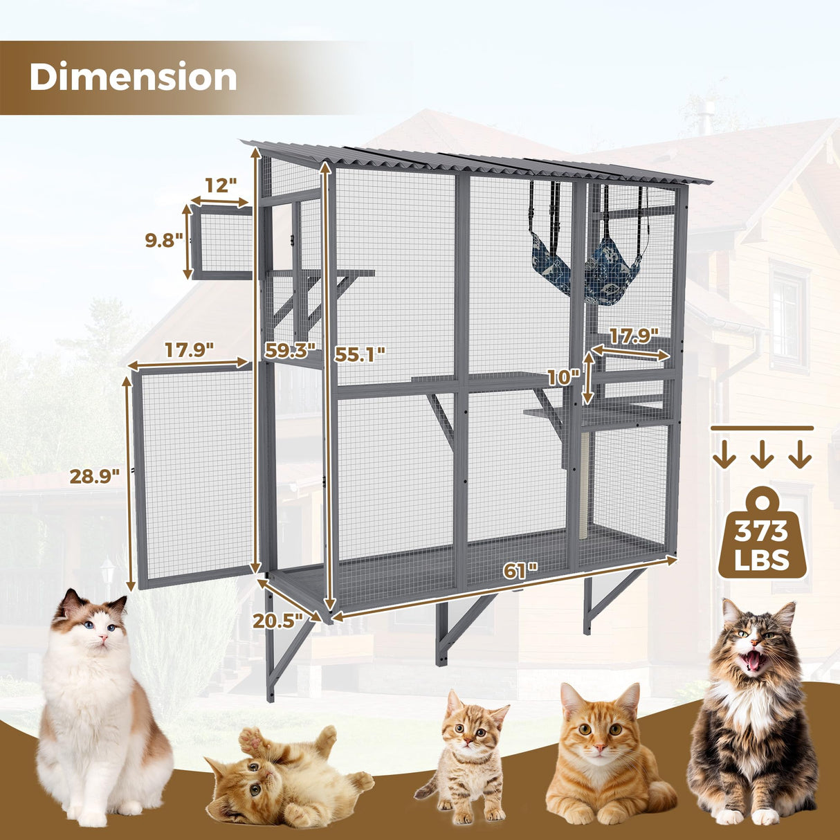 KEIKI 77" H Cat House Outdoor Catio for Cats, Weatherproof Large Walk-in Window-Mounted Cat Enclosure with 3 Access Doors, Multi-Level Cat Playhouse, Secure Outdoor Cat House, Gray KEIKI