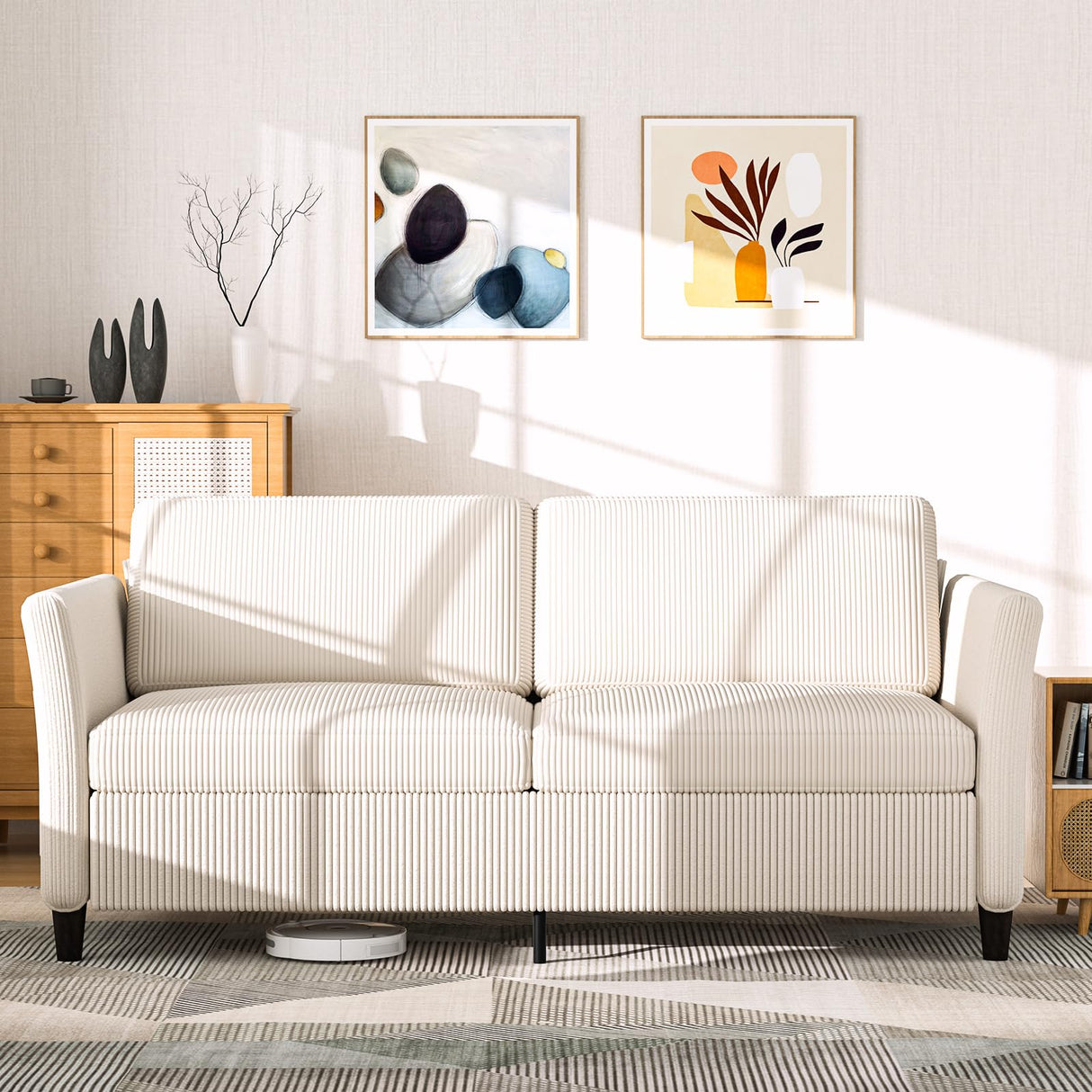 Valthie 79.1" Corduroy Loveseat Sofa, Modern Comfy Couches with Side Pocket, 3-Seater Sofa Couch for Living Room, Bedroom and Small Spaces,Beige Valthie