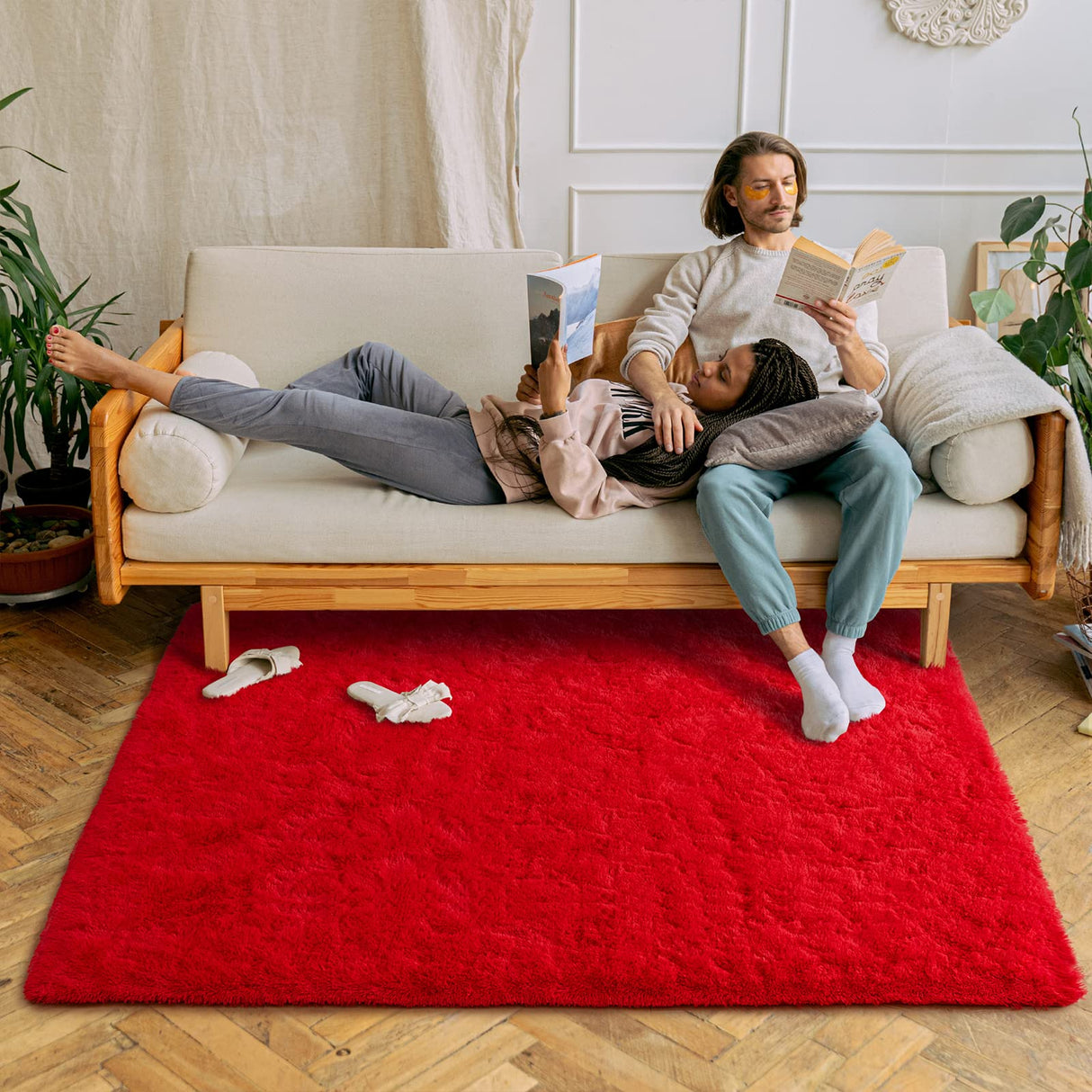 Chicrug Soft Area Rugs for Bedroom Living Room Plush Fluffy Rug 3x5 Feet, Shag Furry Area Rug Carpet Non Shedding for Nursery Children Kids Girls Room Home Decorative,Red Chicrug