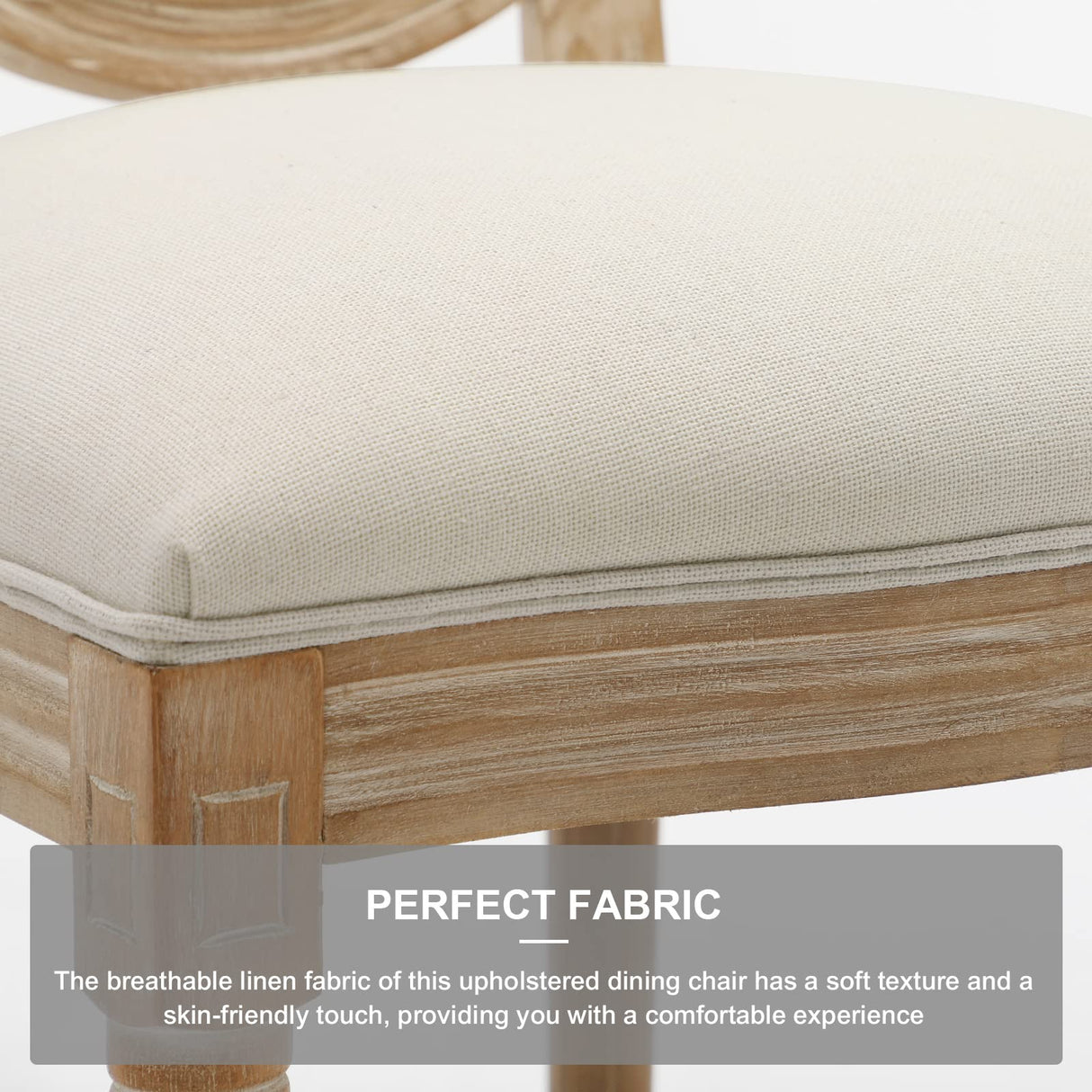 Furnimart French Country Vintage Dining Chairs Set of 4 Farmhouse Dining Chairs with Round Back and Solid Wood Legs, Oval Side Chairs for Kitchen Dining Room Living Room (Beige) Furnimart