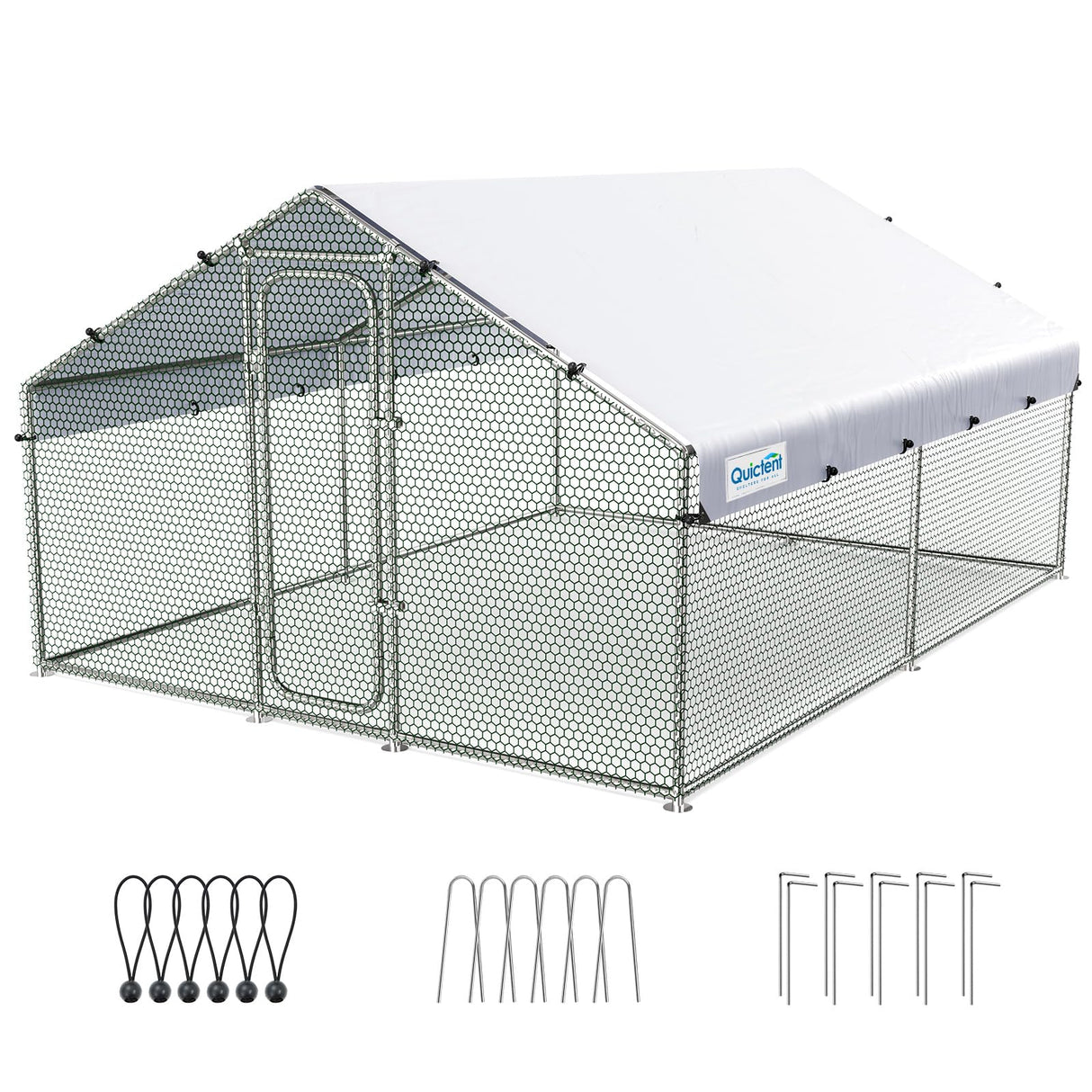 Quictent Large Metal Chicken Coop Run for 20+ Poultry with Heavy Duty Wire Mesh and Waterproof Roof Cover, Outdoor Walk-in Cage Peak Hen House for Yard Farm, 12x9x6.6FT Quictent