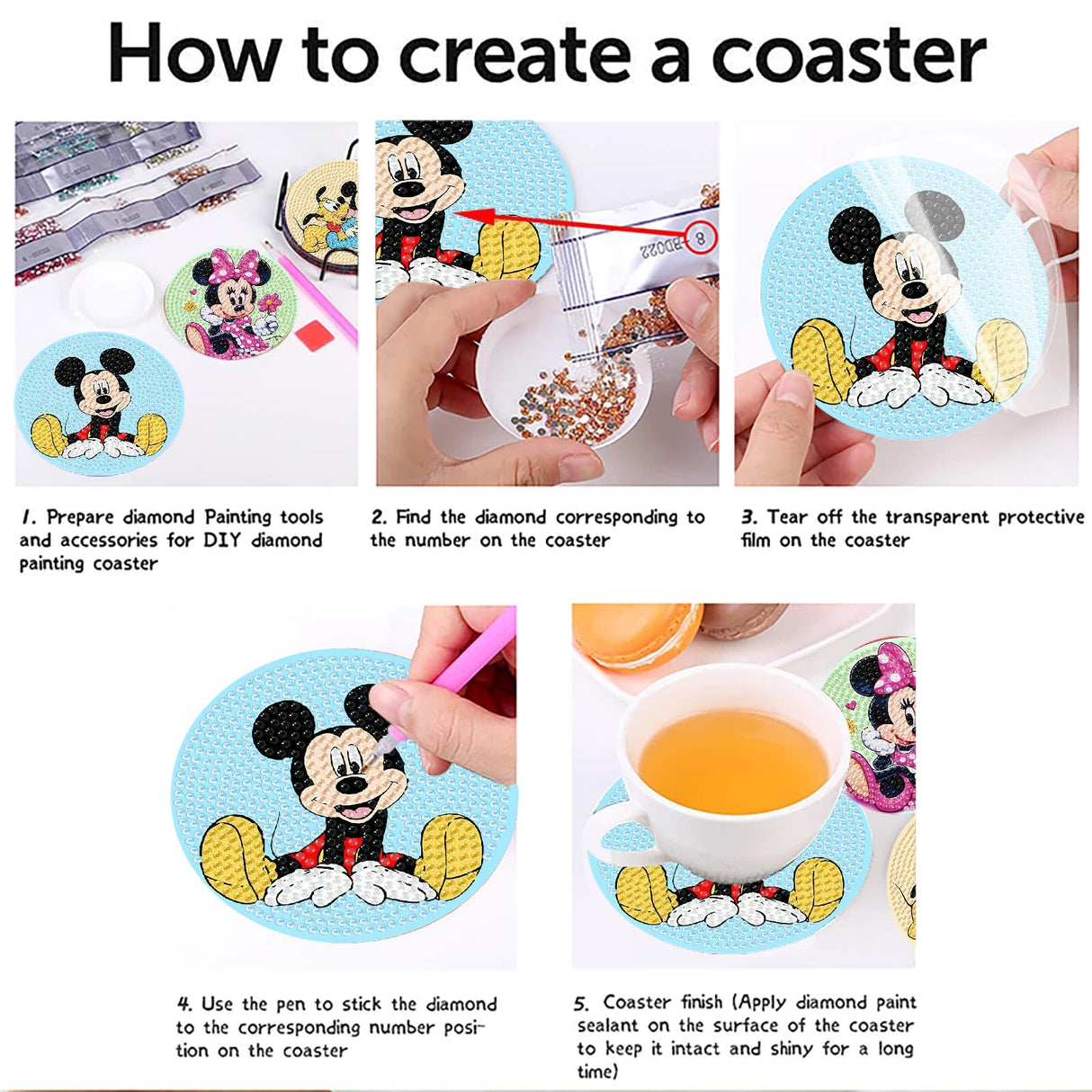 nekpiahu 8Pcs Diamond Painting Coasters with Holder,DIY Cartoon Life Coaster Diamond Art Kits for Adults Kids,Beginners Round Full Drill Diamond Art Craft Supplies nekpiahu