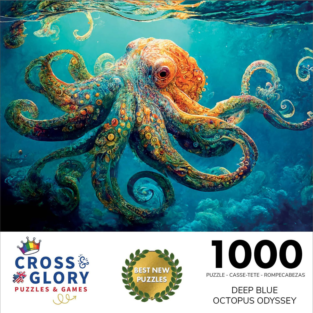 Cross & Glory - Deep Blue Octopus Odyssey - 1000 Piece Jigsaw Puzzle for Adults | Best New Marine Artwork Puzzle | Unique Brain Teaser Cross & Glory