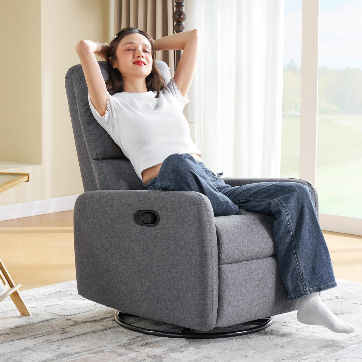 Jocisland Swivel Glider Rocking Recliner Chair for Adults, Nursery Rocker Reclining, Comfy Upholstered Single Sofa Armchair for Living Room Bedroom Nursing, Linen Gray Jocisland