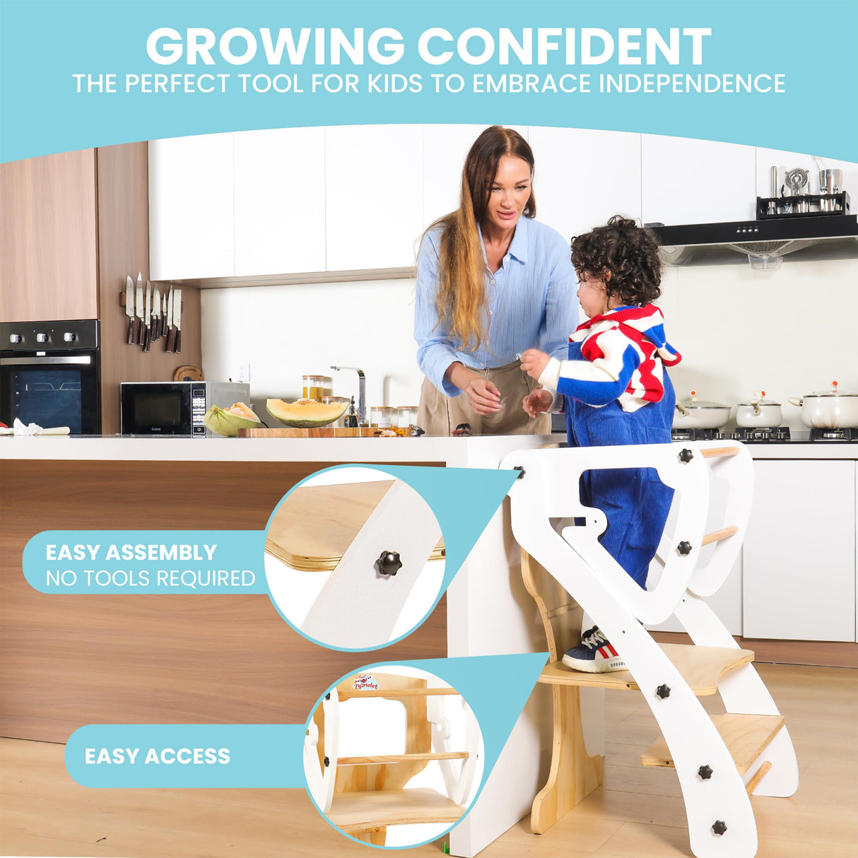 ZYSMALAT Toddler Tower | Kitchen Stool Helper | Montessori Kitchen Step Stool | Toddler Standing Tower | Learning Tower | Adjustable Height | Foldable Tower | Kids Boys Girls | 2025 Design ZYSMALAT