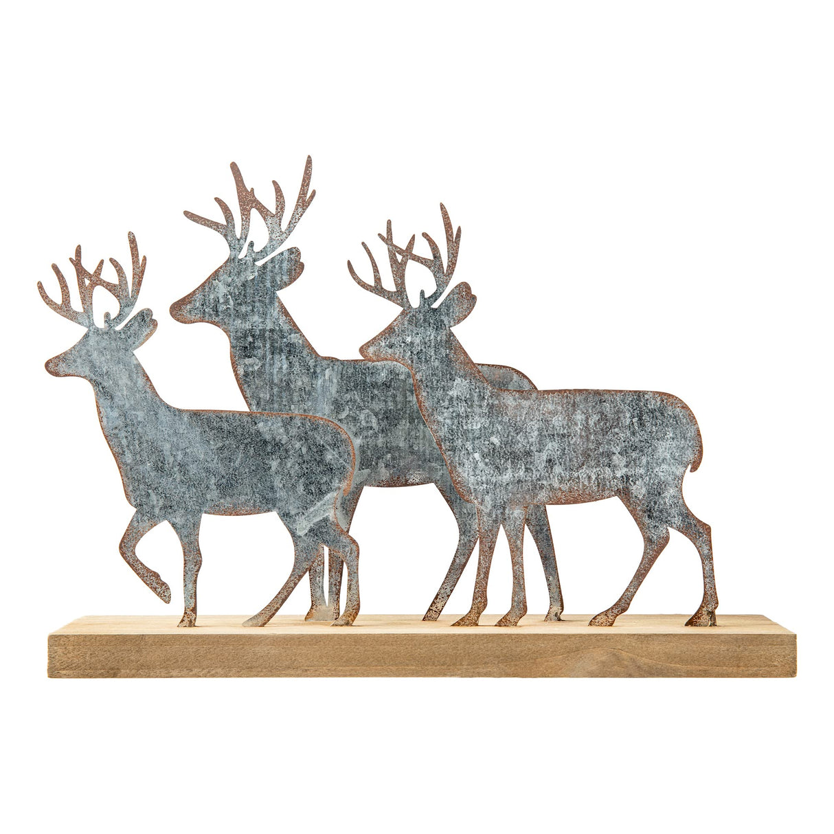 Glitzhome Christmas Reindeer Table Decoration, 12.81 Inches Metal Reindeer Decor with Wood Base, Farmhouse Galvanized Deer Decor for Home Rustic Xmas Mantle Shelf Desk Glitzhome