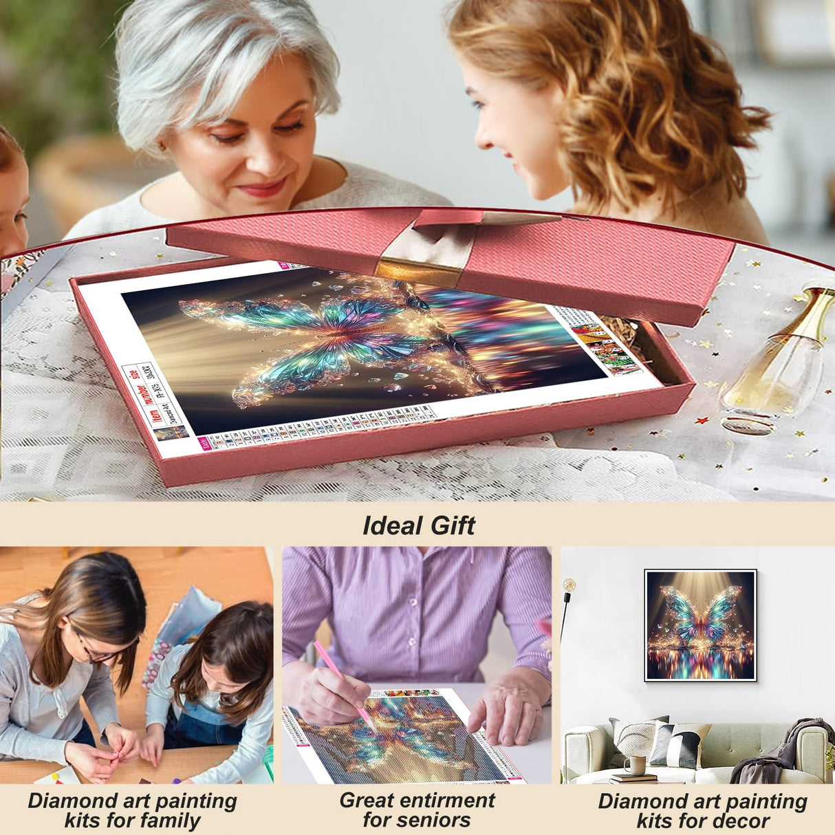 FHBUBPUP Diamond Painting Kits for Adults, Glow Butterfly Diamond Art Kits for Beginners, 5D DIY Full Drill Round Gem Art, Paint with Diamond Beads Craft Christmas Home Wall Decor 12x12 inch FHBUBPUP