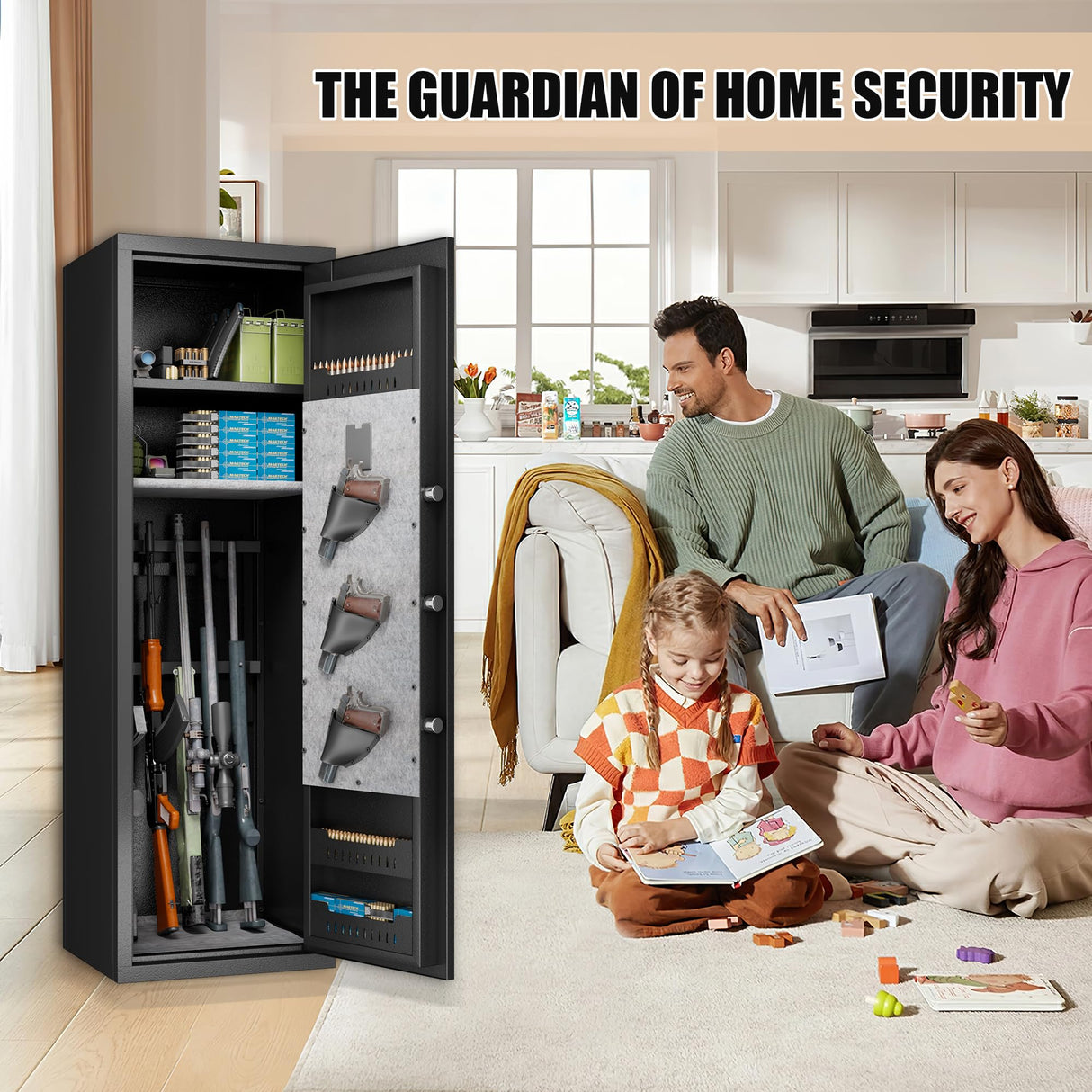 ErgoNova 57" Large Gun Safe,Biometric 5-Gun Safe Cabinet,Quick Access Long Gun Pistols,Rifles and Shotguns Gun Cabinet,with 3 Pistol Bags and LED Light Adjustable Gun Rack,Assembled(Black) ErgoNova