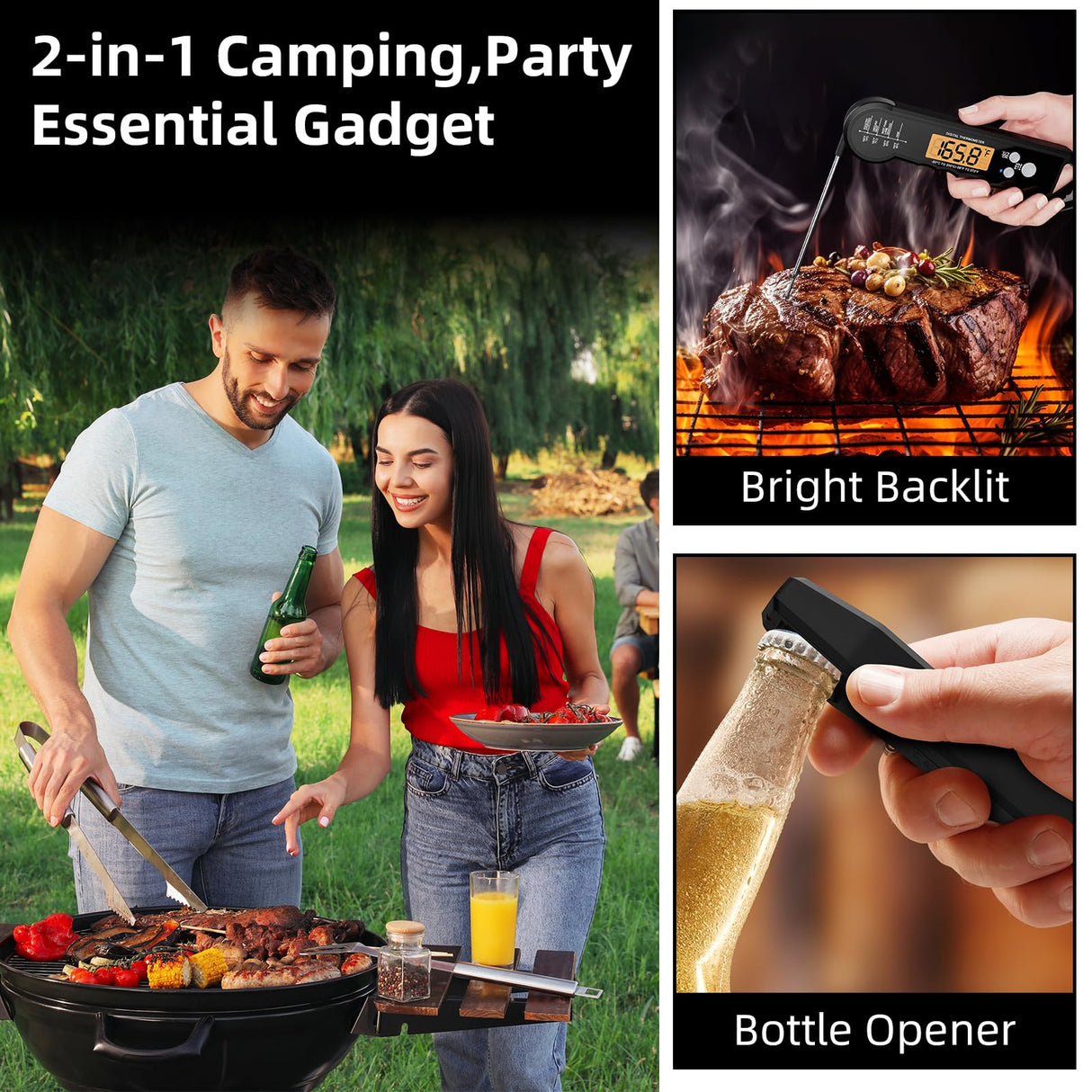 Meat Thermometer, Waterproof Food Thermometer with Backlight & Calibration for Kitchen, Outdoor Grilling and BBQ SHOBES