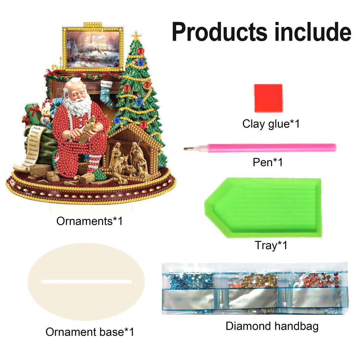 Christmas Diamond Art Tabletop Decoration, DIY Santa Claus in Carving, Diamond Art 5D Special Shape Crystal Diamond Partial Diamond Art Painting Mosaic Handicraft, Home Office Tabletop Decor Gift MVVMTOP