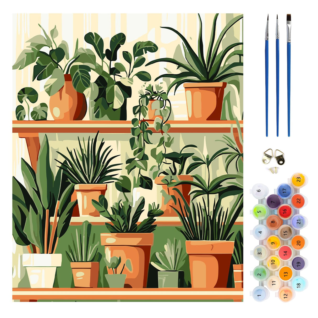 MEIYUDA Paint by Numbers Kit, Green Planes Paint by Numbers for Adults Beginners, DIY Potting Plants Acrylic Oil Painting by Number on Canvas for Gift Home Wall Decor 16x20in MEIYUDA