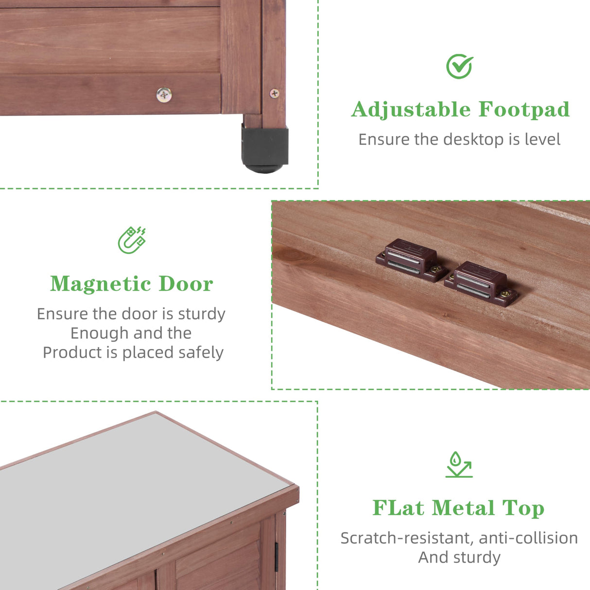 Outdoor Potting Bench with Storage Cabinet and Metal Top, Wood Workstation for Outdoor Patio, Garden (Dark Brown, 31x17x36‘’) Wood-Natrl