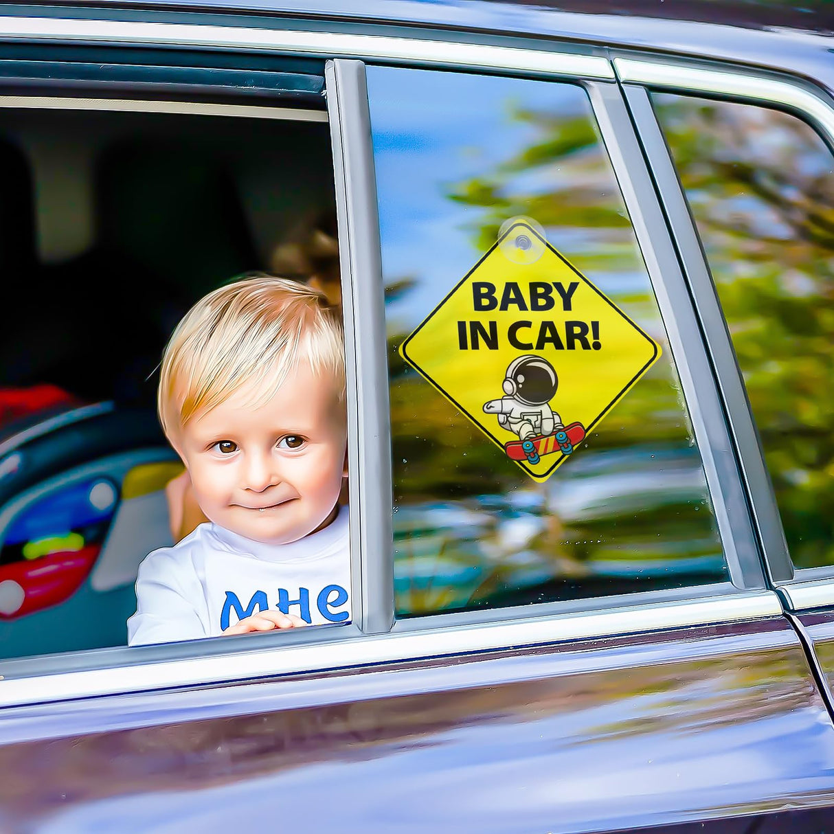 10 Pcs 5.5" x 5.5" Sublimation Blanks Suction Cup Car Window Sign, Aluminum Metal Removable Car Safety Warning Sign blanks for Heat Press Machine, DIY Craft, Custom Work HYHOSHI