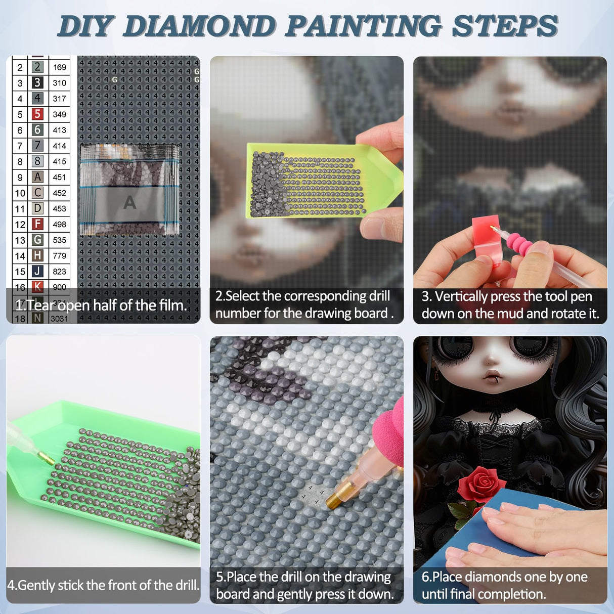DOMROM Gothic Diamond Painting Kits for Adults, 5D Diamond Art Kits for Beginners, DIY Dark Round Full Diamond Gemstone Art Rhinestone Painting for Wall Decoration 12x16inch DOMROM