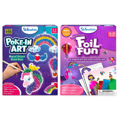 Skillmatics Poke in Art Unicorns Dream Decor & Foil Fun Unicorns and Princesses Bundle, Mess-Free Art for Kids, DIY Craft Kits, Creative Activity, Gifts for Ages 4, 5, 6, 7, 8, 9