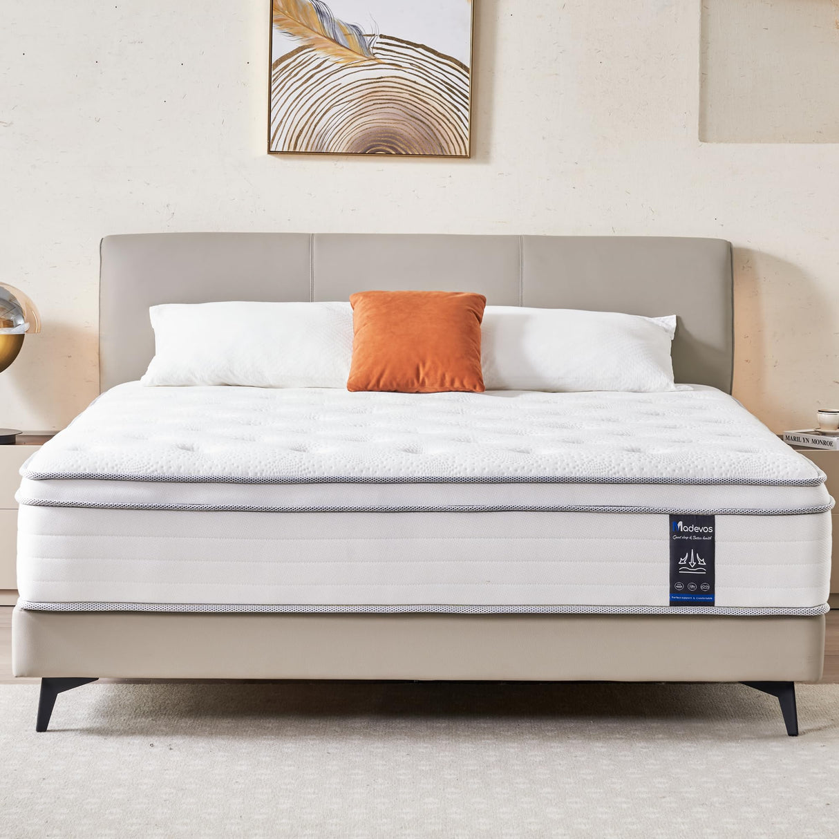 Madevos Queen Mattress, 14 Inch Hybrid Mattress in a Box, Memory Foam and Individual Pocket Springs, Fiberglass Free, Soft and Breathable, Medium Firm Feel Madevos