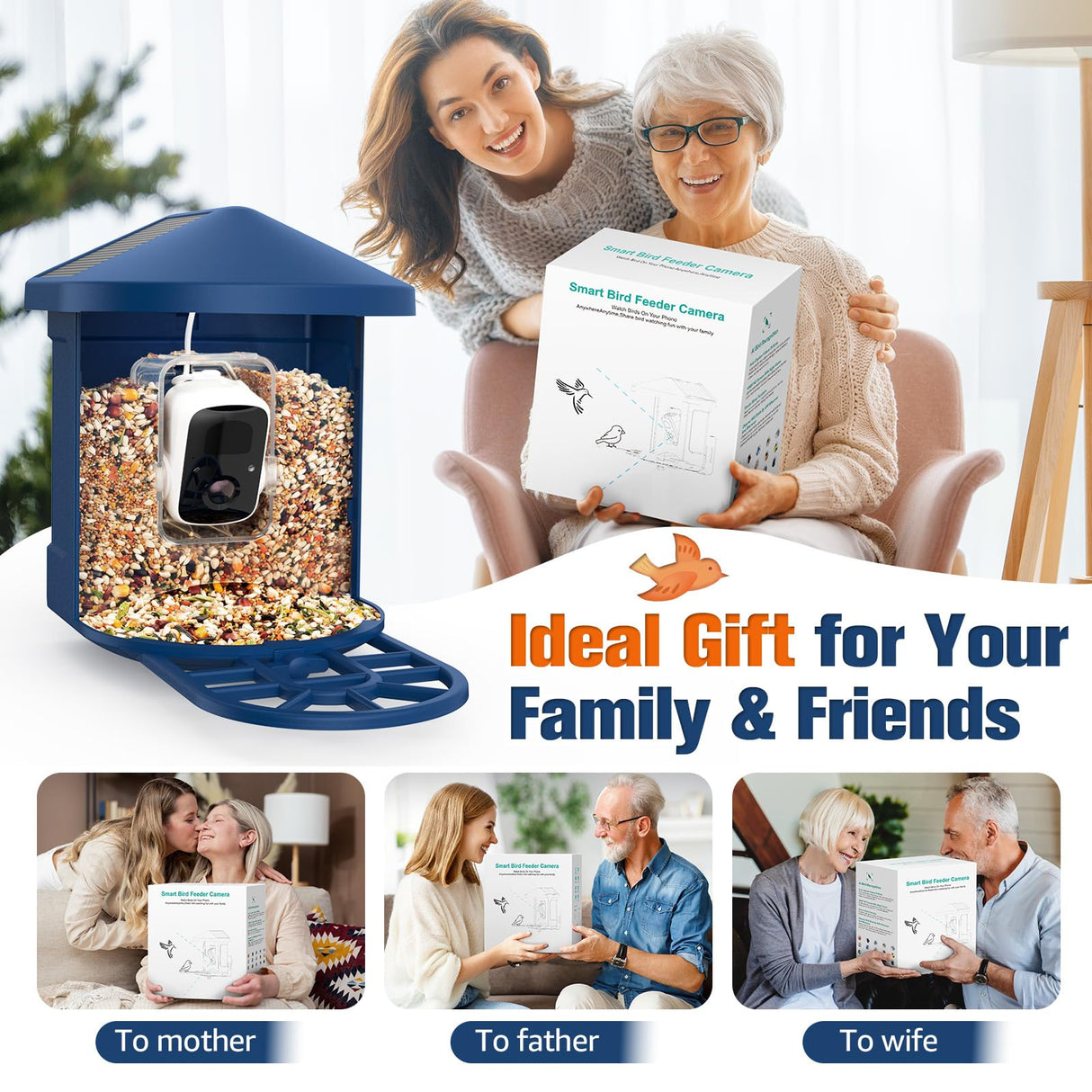 PeckCam® Bird Feeder with Camera, 2K HD AI Identify Birds Species, Bird Feeder with Camera Solar Powered, Auto Record Birds Video, Instant Notifications, Ideal Gifts for Family and Bird Lovers PeckCam