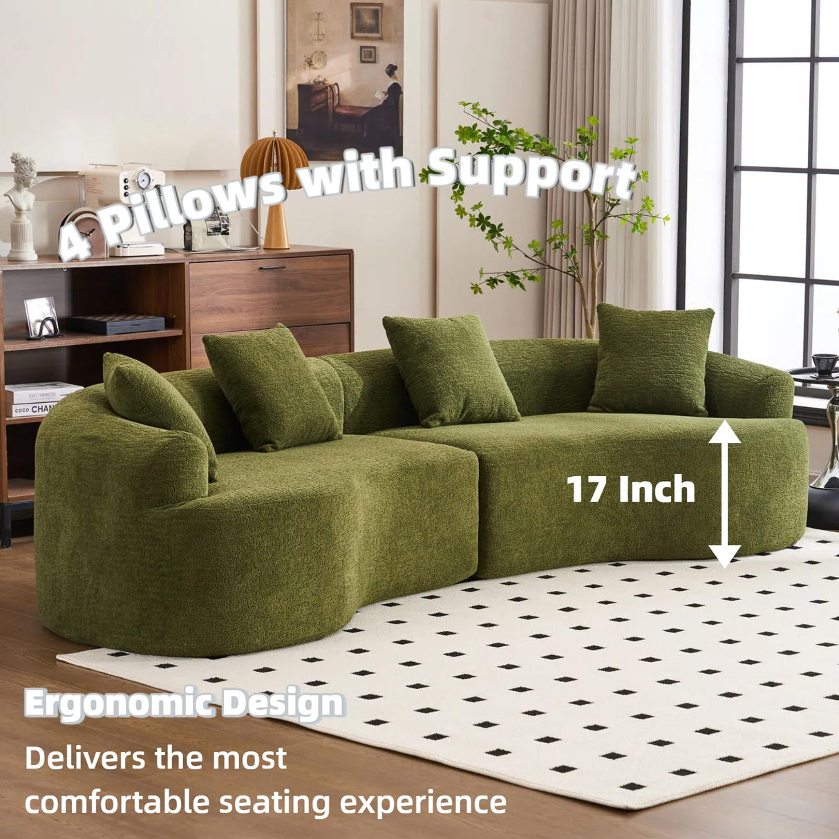 Quorflax 110.2" Curved Sectional Sofa,Luxury Wood Grain Chenille Fabric, Oversized Sectional Sofa,Compression Curved Couch for Living Room,No Assembly Needed (Green, 110.2 Inch) Quorflax