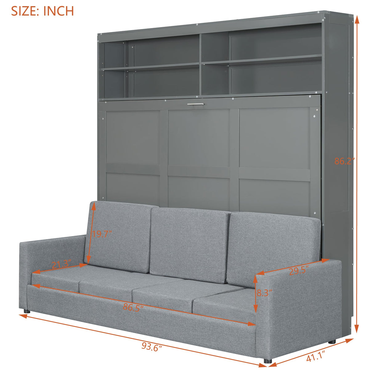 Harper & Bright Designs Queen Size Murphy Bed Cabinet Wall Bed Chest with Sofa, Storage Bookshelves, Wooden Murphy Bed Frame for Home Office Guest Room Bedroom, Gray Harper & Bright Designs