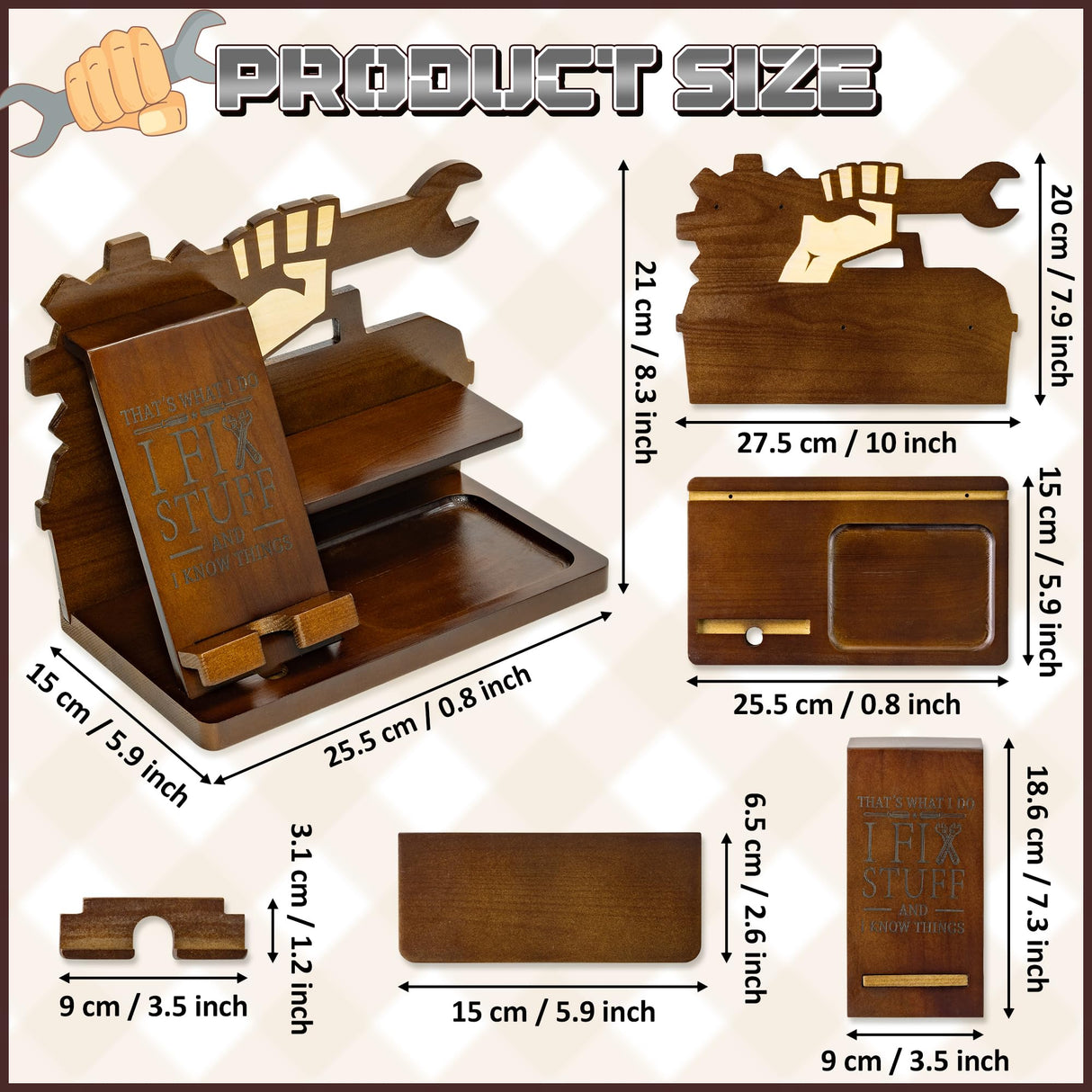 B1ykin Father's Day Wooden Nightstand Organizer - Wood Phone Docking Station Wallet Watch Stand Key Holder, Bedside Charging Station Organizer Men Gift Anniversary Birthday for Husband Dad Grandpa B1ykin