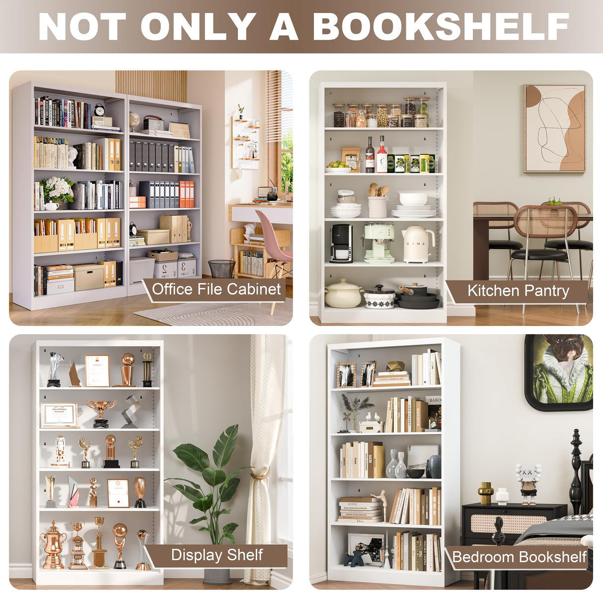 DUTYSEST Book Shelf Organizer, Metal Bookshelves Adjustable, 5 Tier White Bookcase, Heavy Duty Open Bookshelf for Office, Living Room, Library, Bedroom, 65.8" Tall DUTYSEST