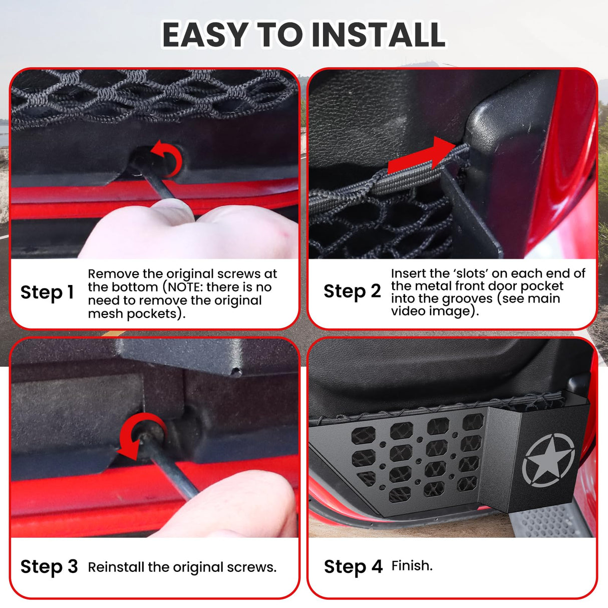 DIAMOOKY Metal Rear Door Pocket Storage Box for Jeep Wrangler JL JLU 4XE 2018-2025 & Gladiator JT 2020-2022 2023 2023 2024 2025 Accessories Door Storage Organizer Molle Panels, Star, 2PCS DIAMOOKY