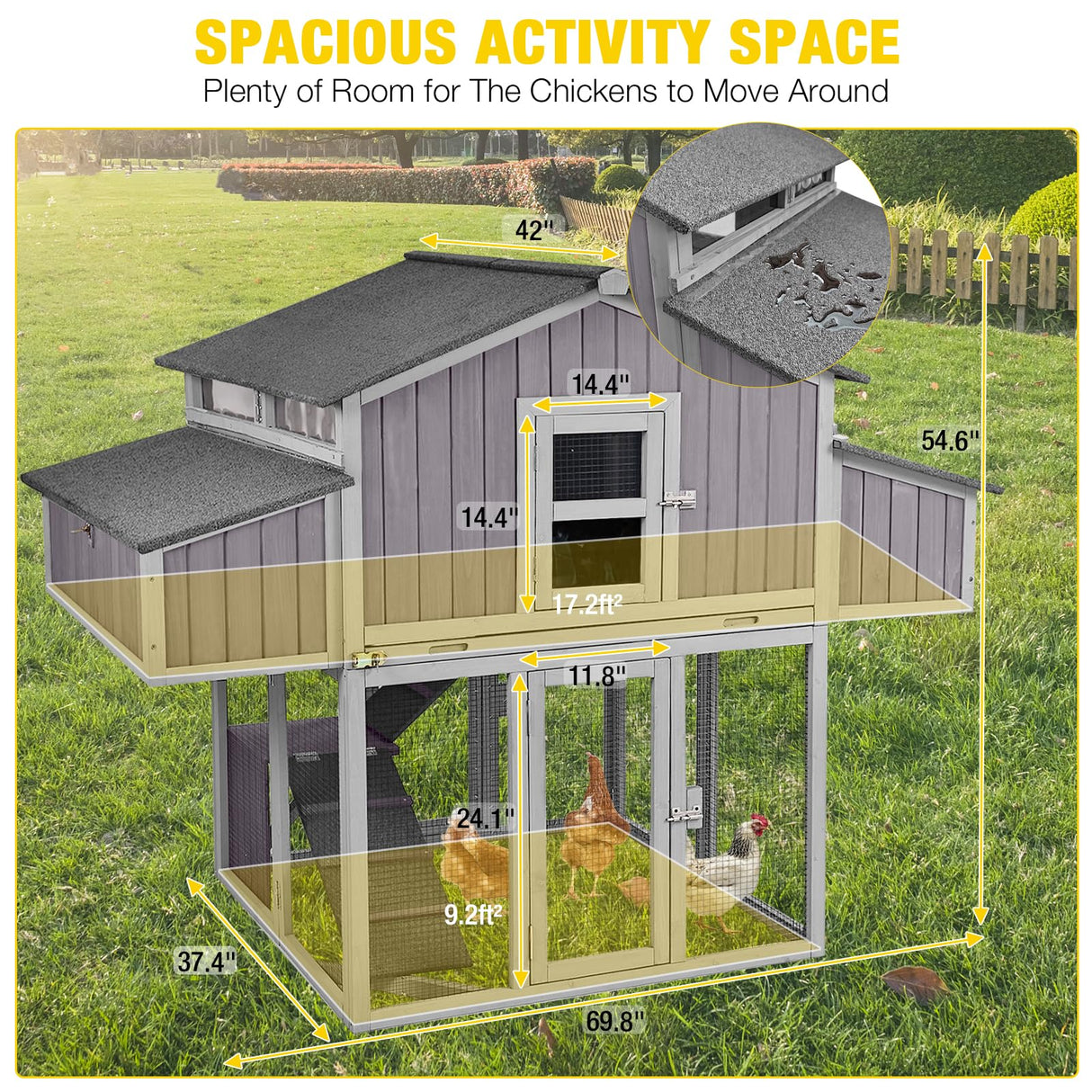 Aivituvin Chicken Coop Double Folding Fir Wood Chicken House with Large Nesting Box Poultry Cage Upgrade with Strong Iron Frame, Durable & Waterproof for 4-6 Hens Duck Coop Aivituvin