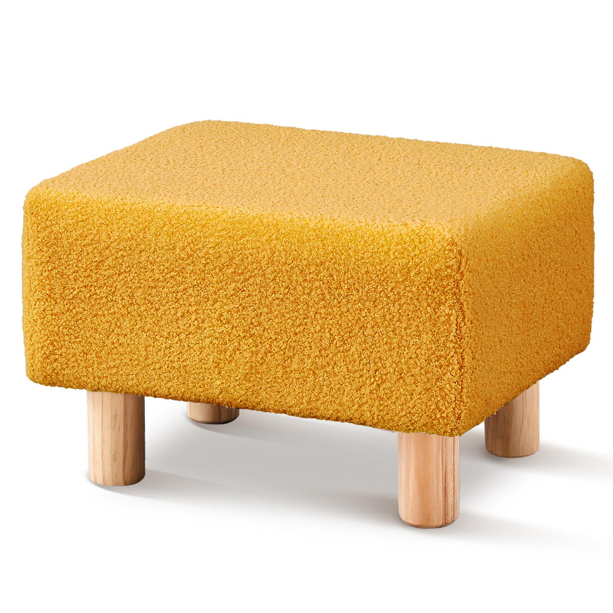 Wimarsbon Ottoman,Modern Footrest with Soft Padded Seat,Teddy Velvet Foot Stool with Wood Legs,Small Square Pouf for Living Room,Bedroom and Office (Brilliant Yellow) Wimarsbon