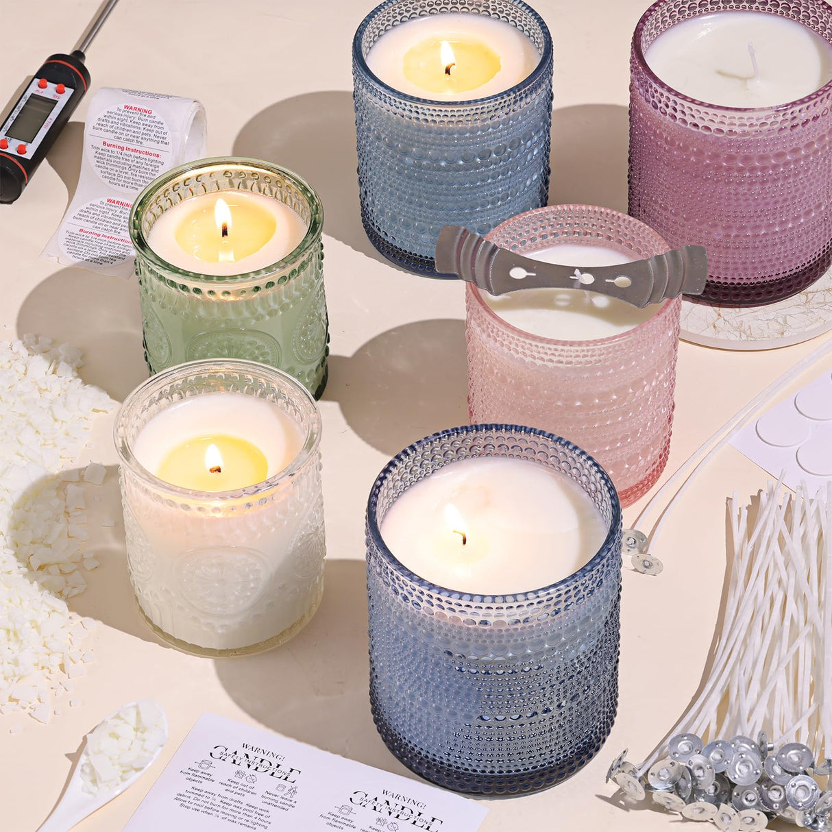 DARJEN 5LB Soy Wax Candle Making Kit Supplies for Lovers - Natural Candle Wax for DIY Candle Making Including Soy Wax Flakes, Cotton Candle Wicks, Wick Stickers, Centering Devices & Sticky Labels DARJEN