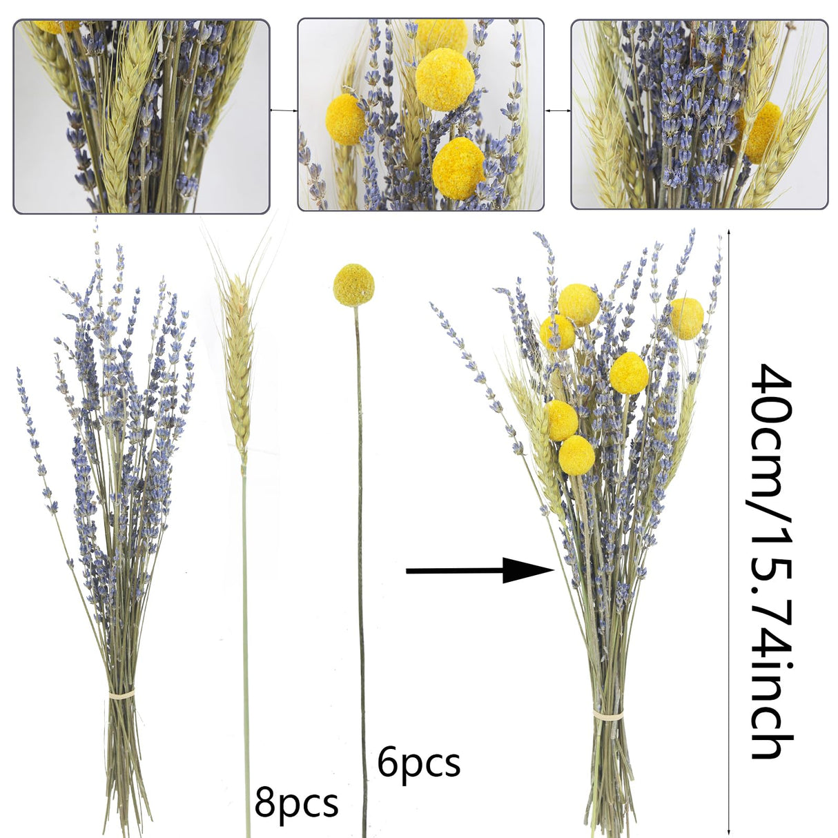 CISDUEO Dried Flowers Bouquet Dried Wheat Stalks Bundle Natural Lavender Dried Flowers Craspedia Flowers Dried Floral Arrangements for Wedding Party Table Centerpiece Decor Farmhouse DIY CISDUEO