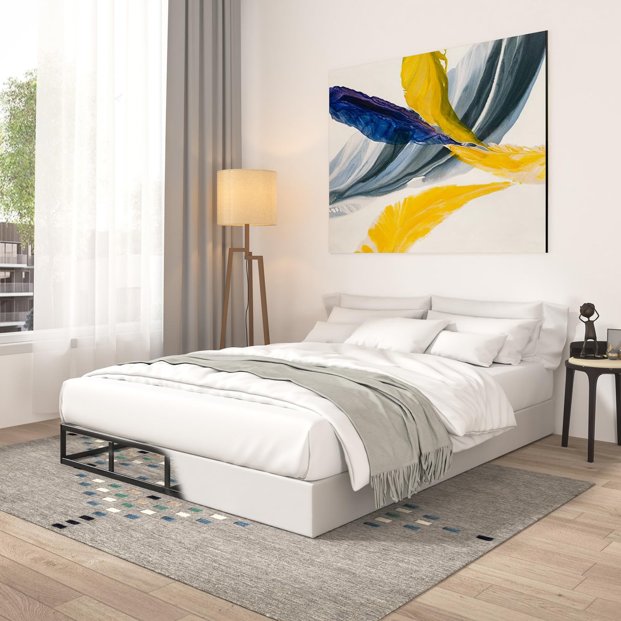 Qingzhou Box Spring Full Size Bed Bases, 7 Inch High Metal Full Size Box Spring Only, Heavy Duty Mattress Foundation with Fabric Cover, Easy Assembly, Quiet Noise Free, Non Slip, Black Qingzhou