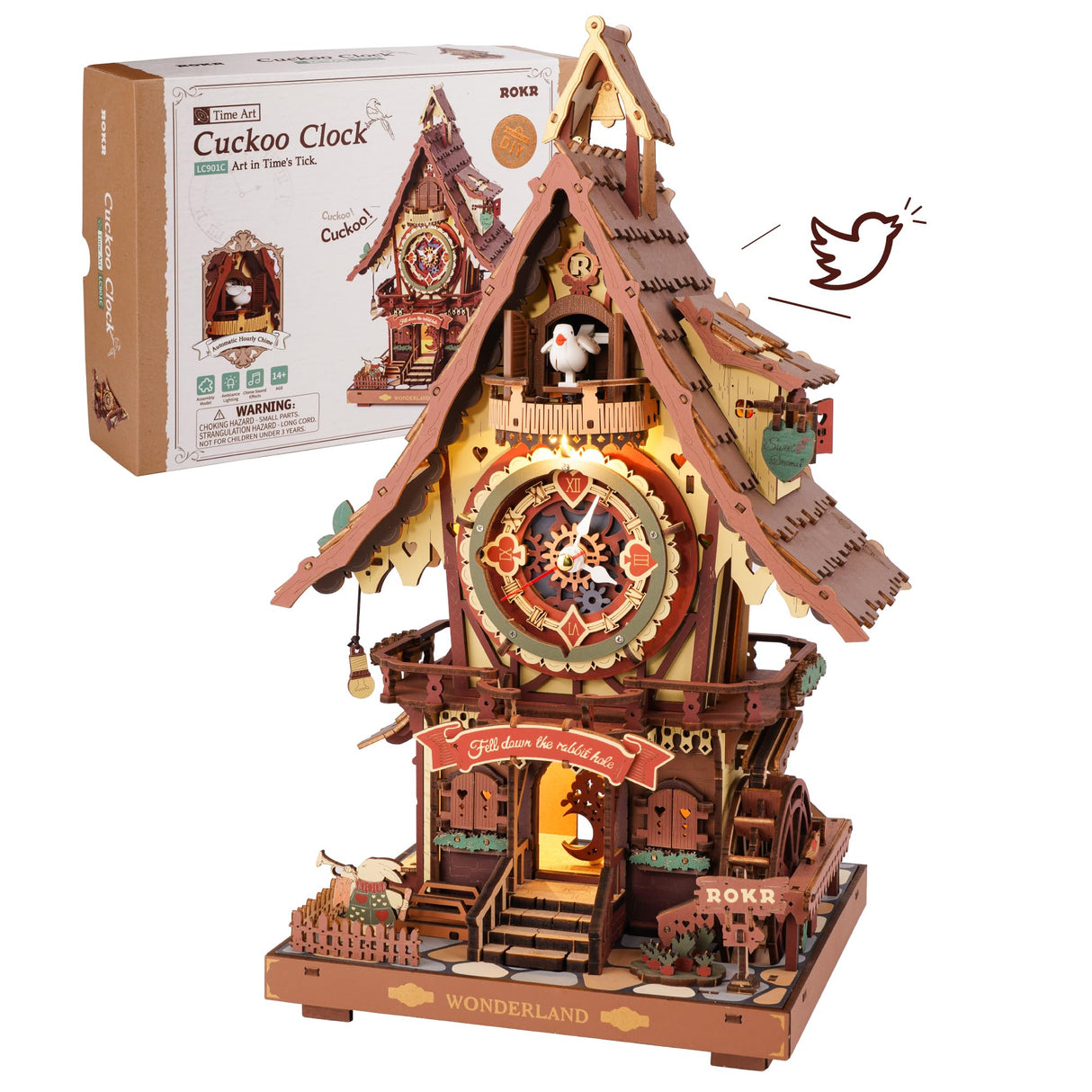 ROKR 3D Wooden Puzzles for Adults, Cuckoo Clock Model Kit, Room Home Decor DIY Watch Making Kit Functional Mechanical Building Toys, Hobbies Birthday Christmas Day Gifts for Men Women Kids 14+ ROKR