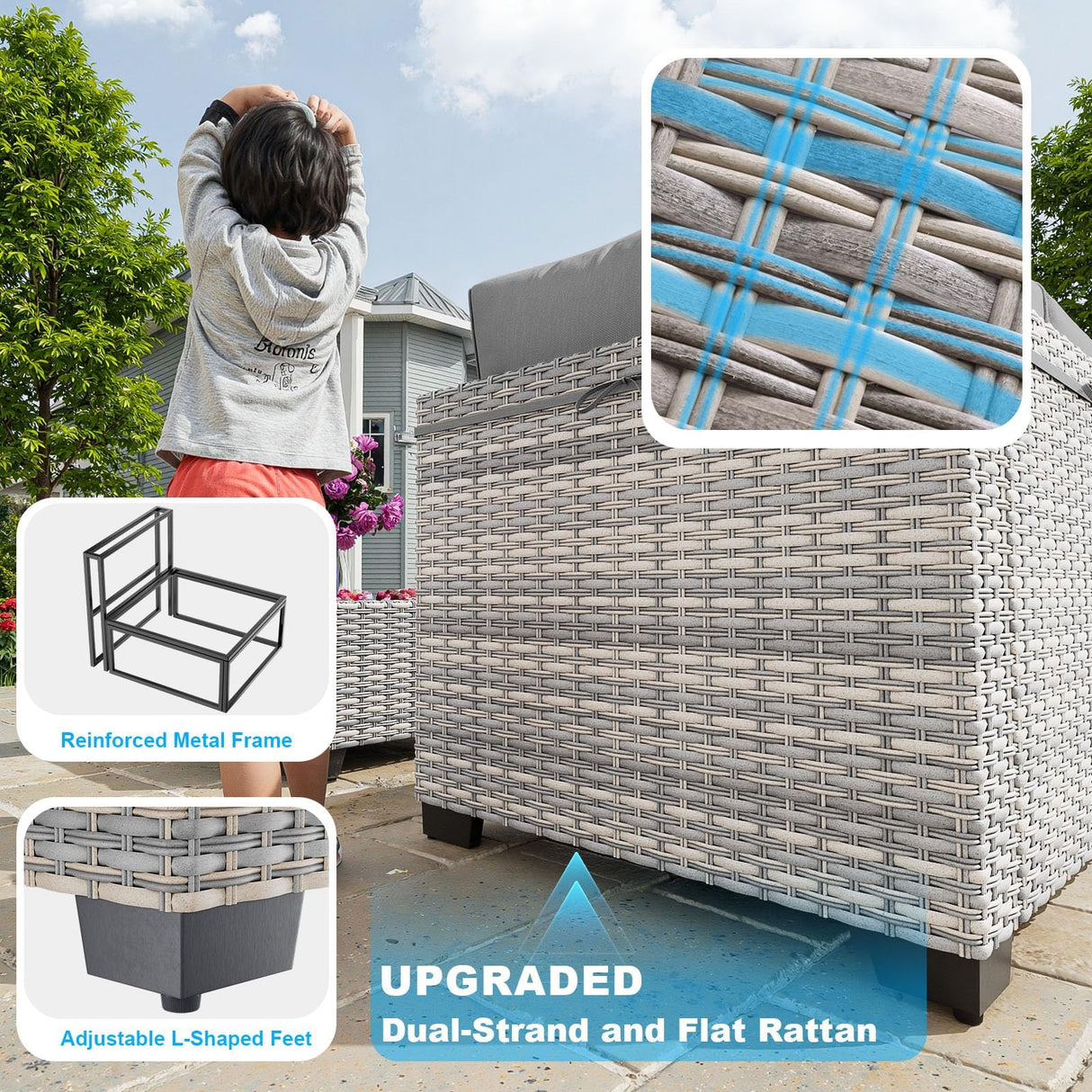 12-Piece Patio Furniture Set, Outdoor Patio Furniture with Swivel Chairs Set, Ottomans, Modular Patio Sofa, Dual-Strand Wicker Rattan, Rust-Resistant Frame, Grey Sweecci