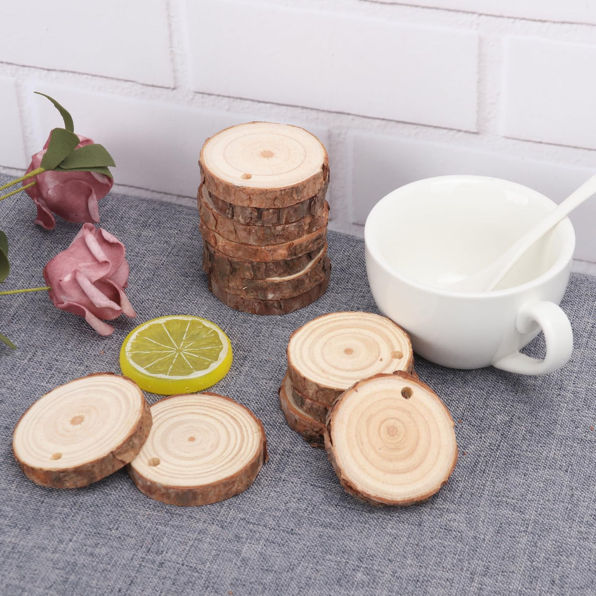 80 PCS 2.4-2.8 Inch Unfinished Wood Slices, Natural Wood Slices, Predrilled with Hole Wood Slice for DIY Arts Craft Christmas Ornaments GNIEMCKIN