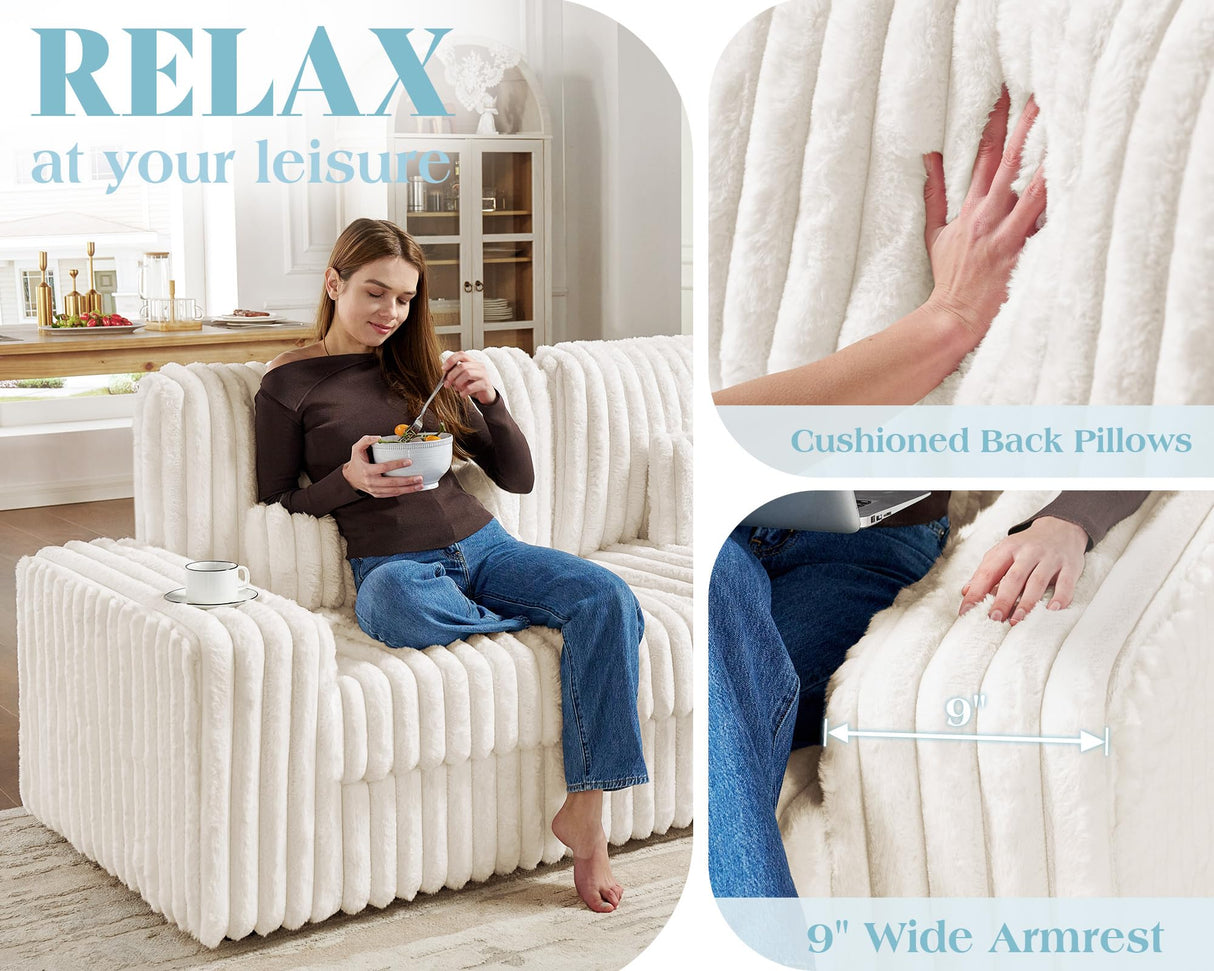 VanAcc 88 Inch Oversized Sofa, Modern Couch with Lumbar Pillows and Armrests, 3 Seater Couch- Cloud Sofas for Living Room, Beige VanAcc