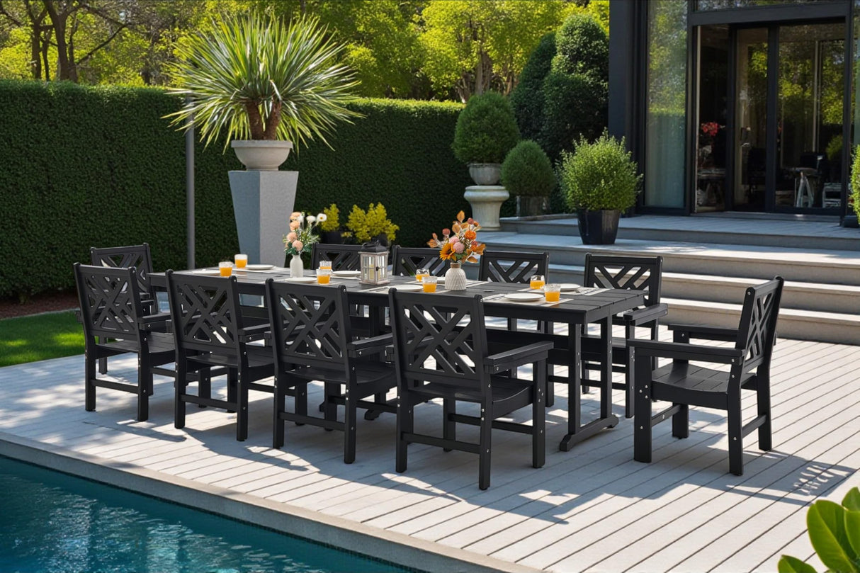AXMOLM 12 Piece HDPE Outdoor Dining Set for 10, Patio HDPE Furniture Set with 2 Table and Umbrella Hole, Outdoor Table and Chairs for Garden, Poolside, Backyard, Deck AXMOLM