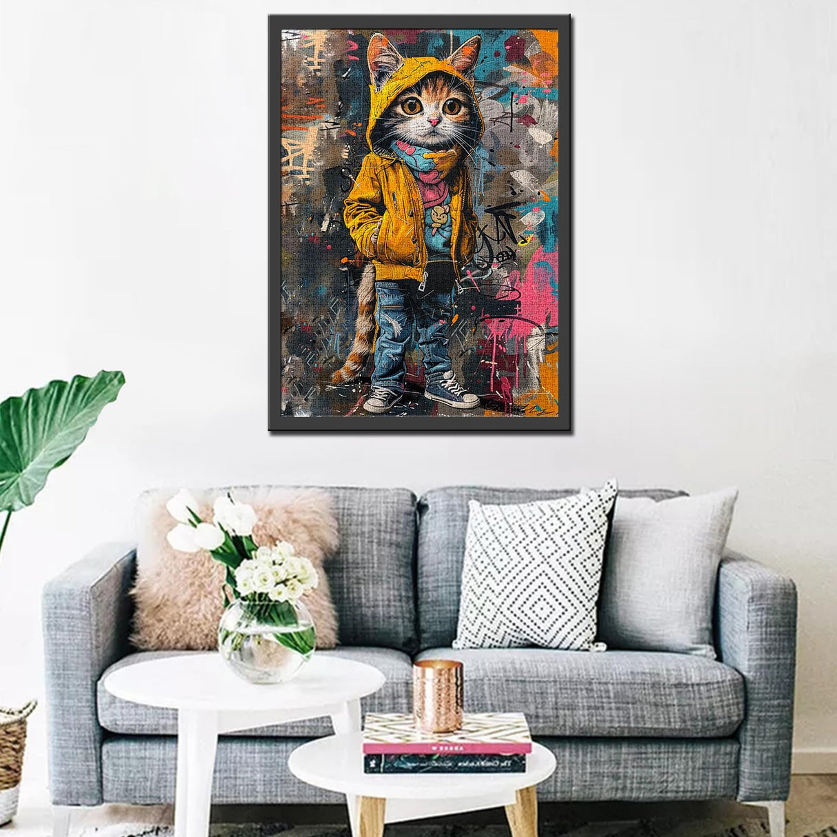 1000 Piece Puzzle for Adults Yellow Kitten Puzzle - Family Puzzle Toys,Abstract Graffiti Cat Puzzles Gift Hip-hop Style 1000 Pieces Jigsaw Puzzles Creative Colorful Animals Theme Tucocoo